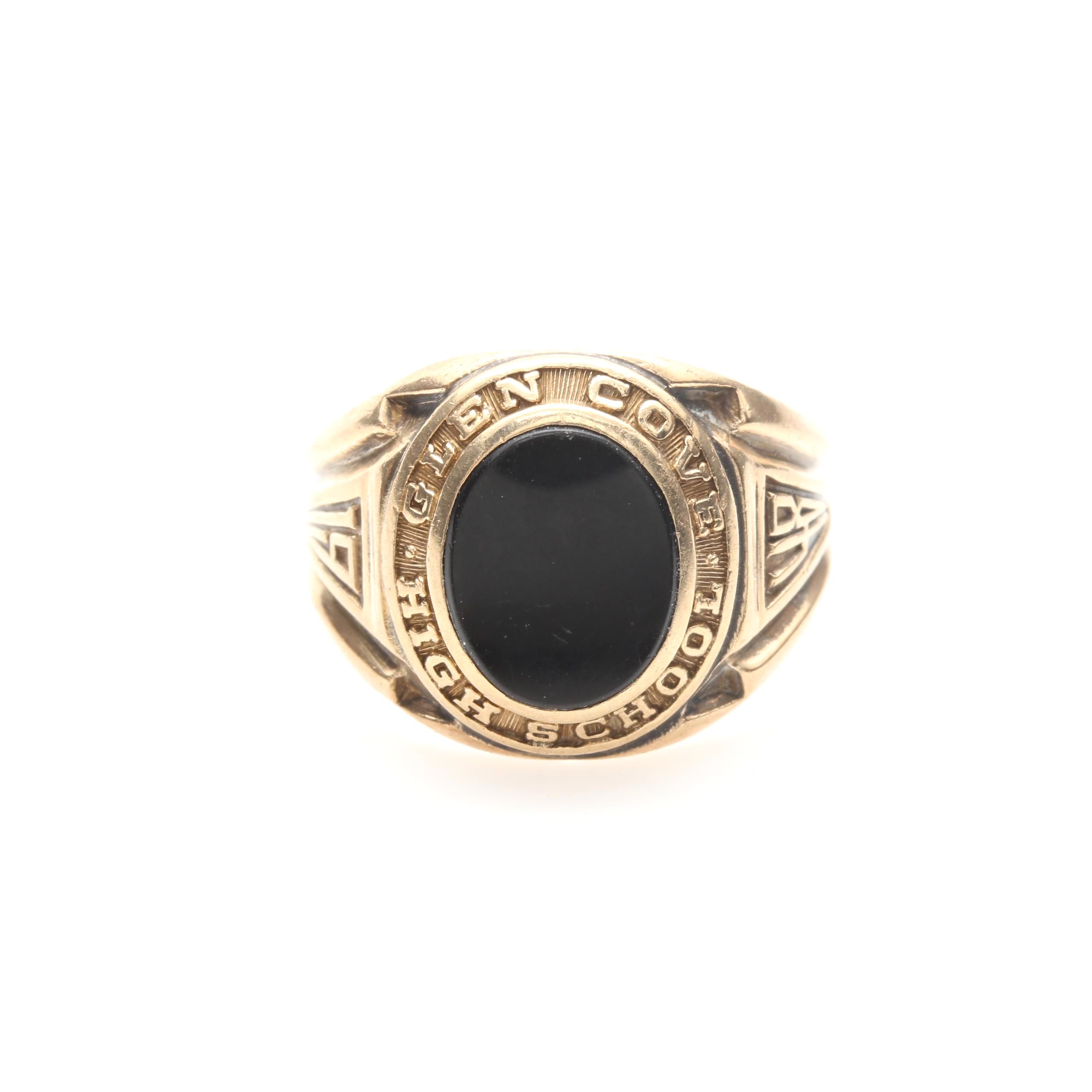 10K Yellow Gold Black Onyx Glen Cove High School Class Ring