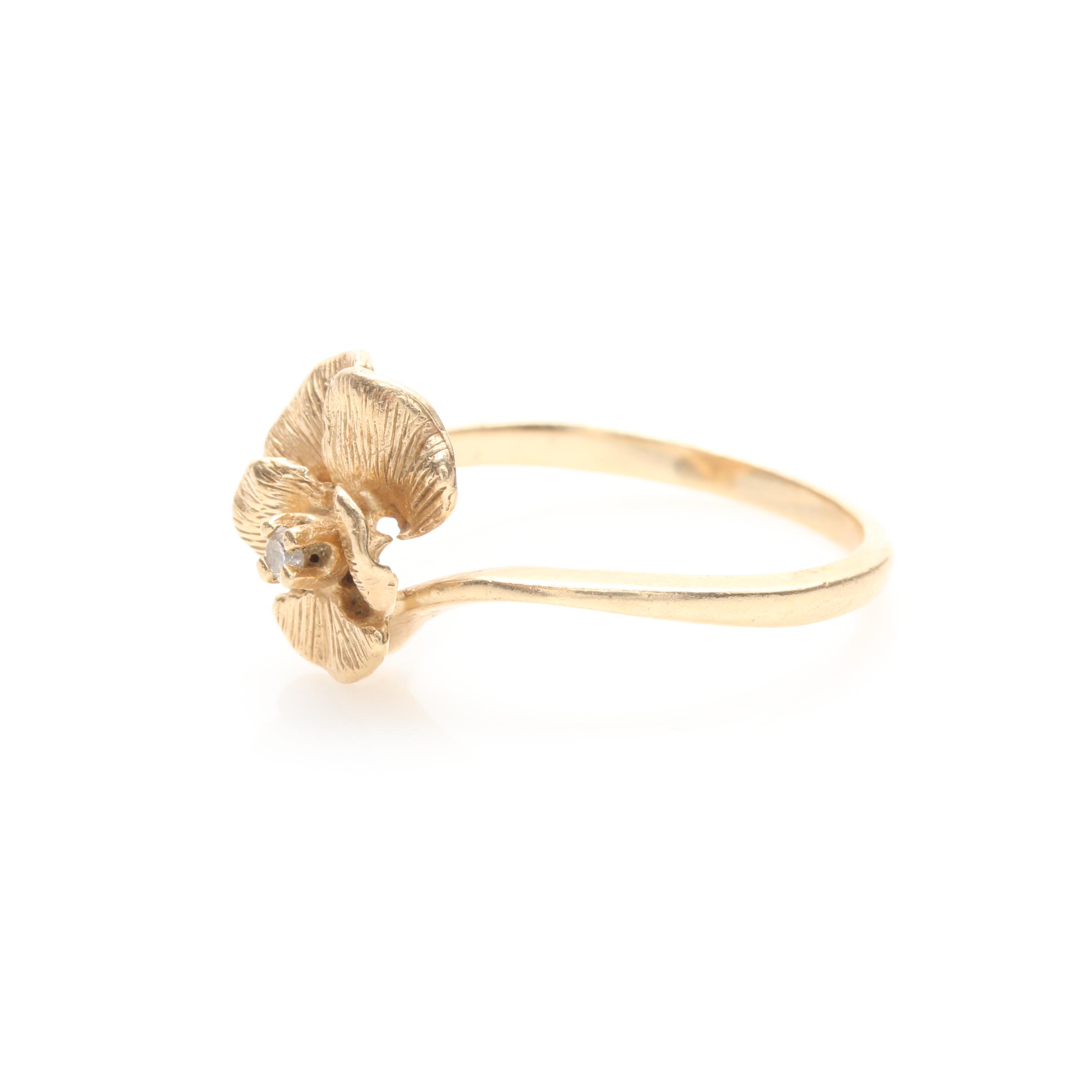 14K Yellow Gold Diamond Pansy Ring