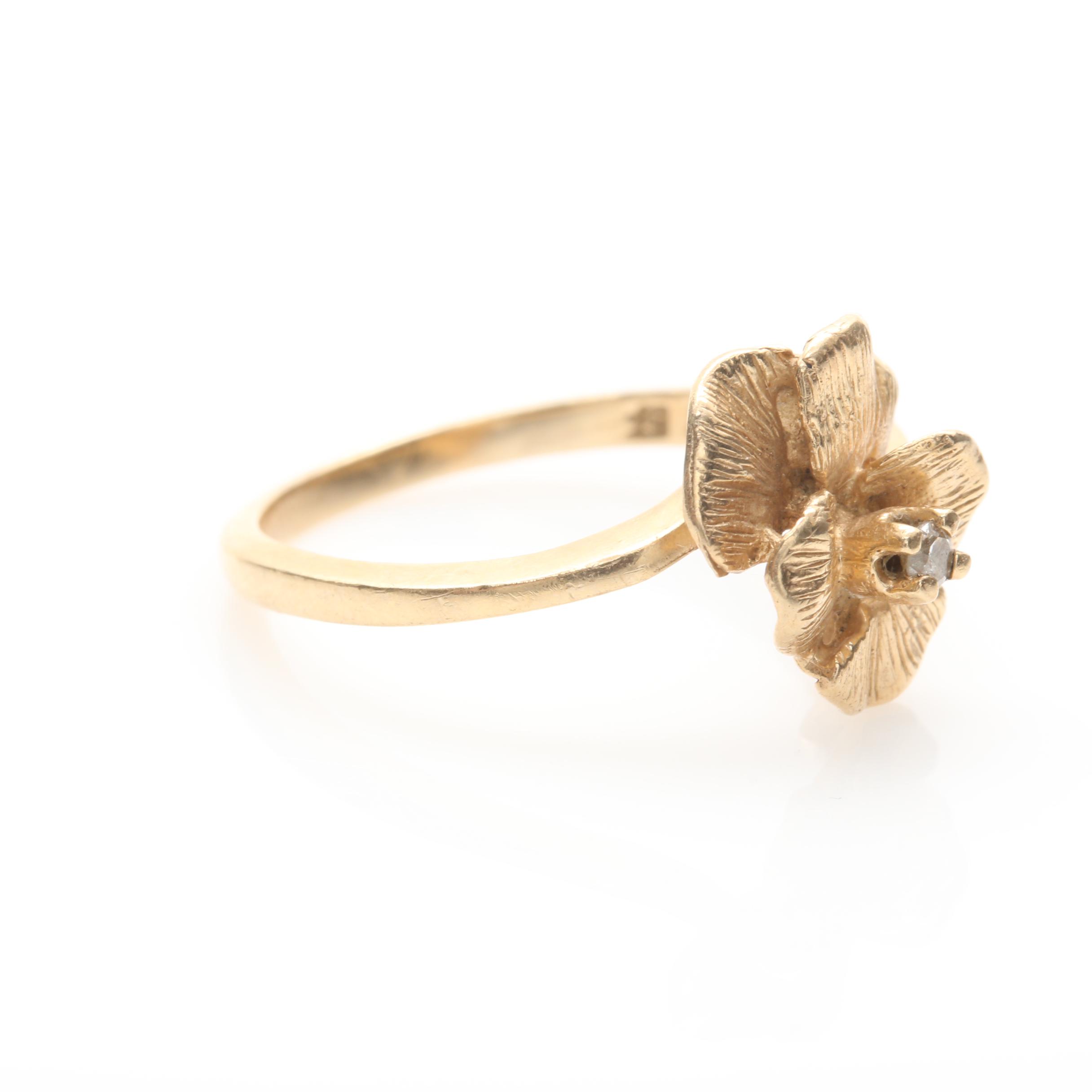 14K Yellow Gold Diamond Pansy Ring