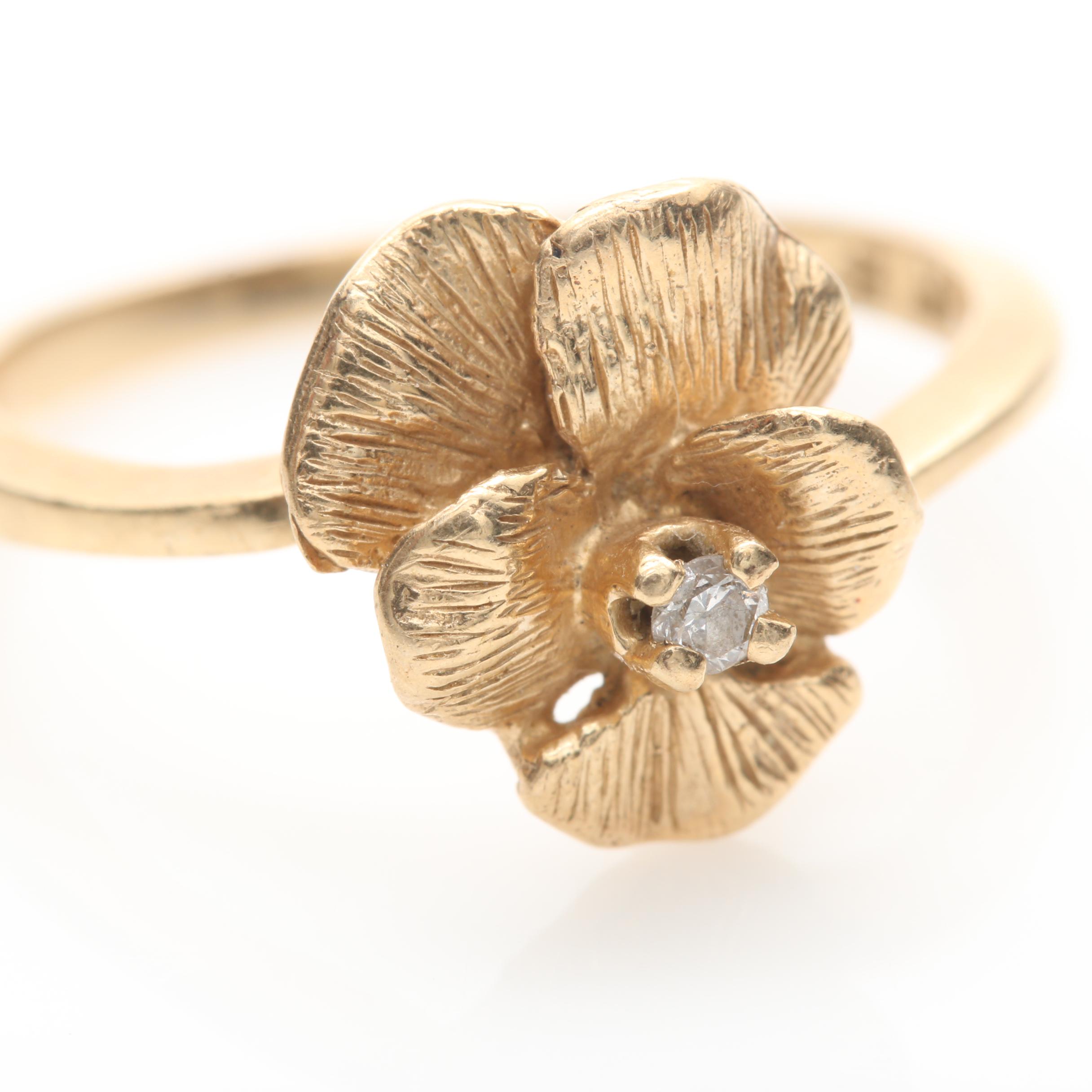 14K Yellow Gold Diamond Pansy Ring