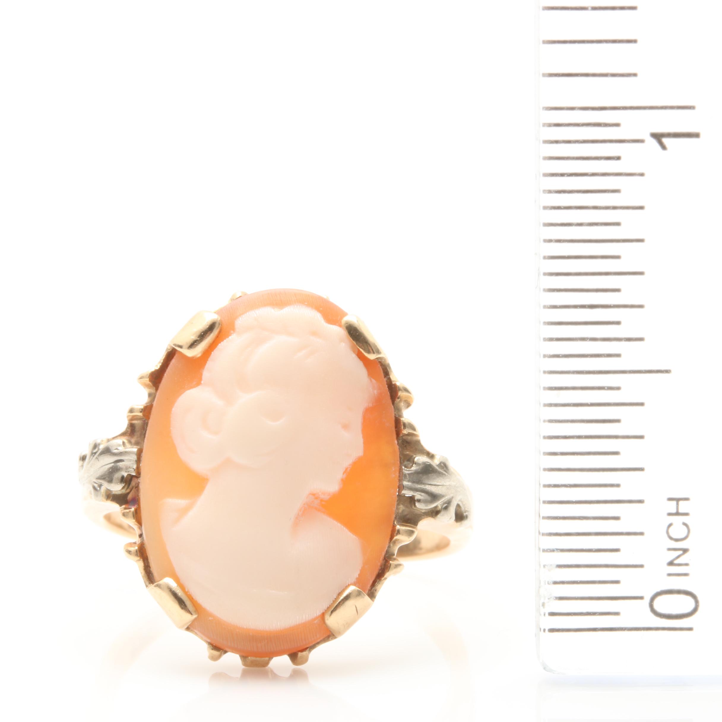 10K Yellow Gold Shell Cameo Ring