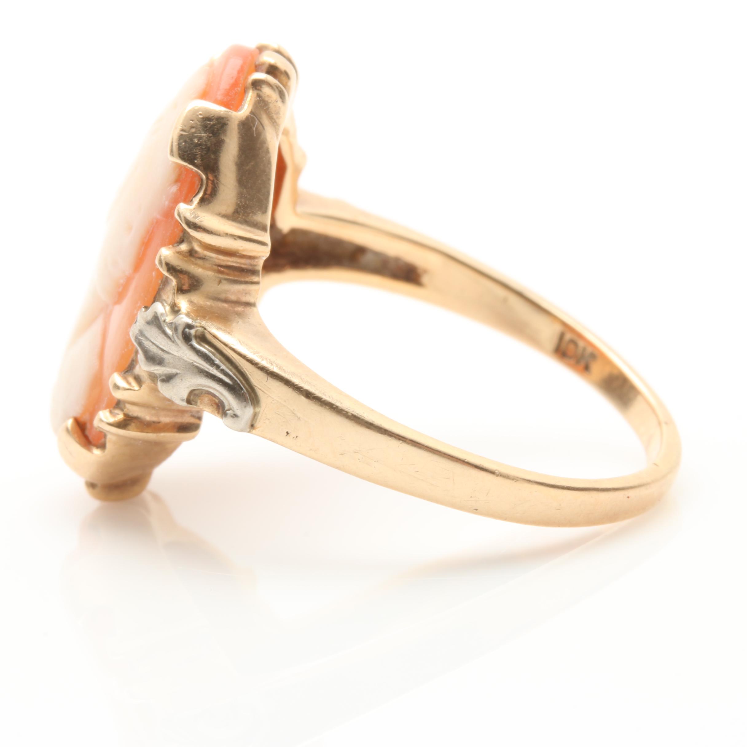 10K Yellow Gold Shell Cameo Ring