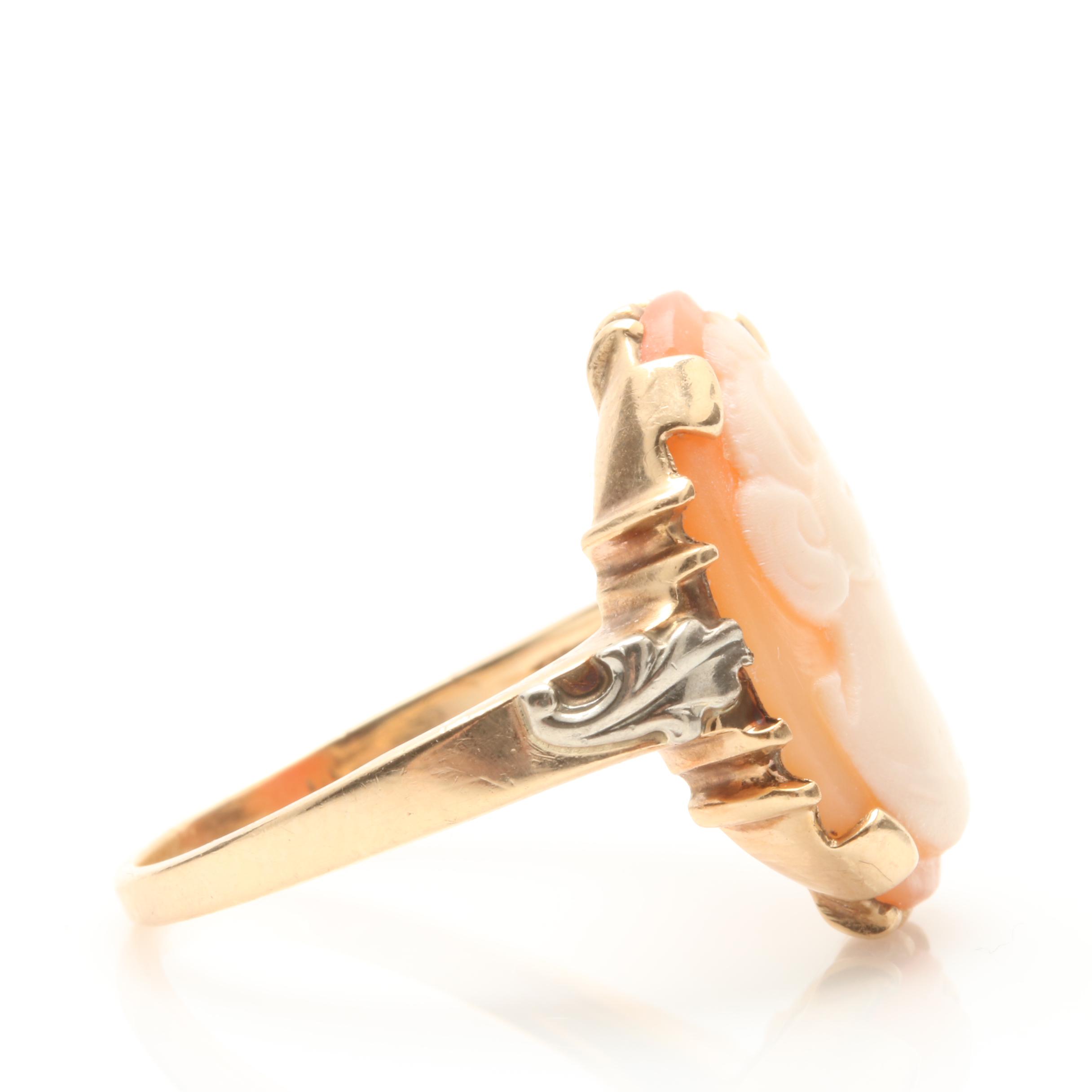 10K Yellow Gold Shell Cameo Ring