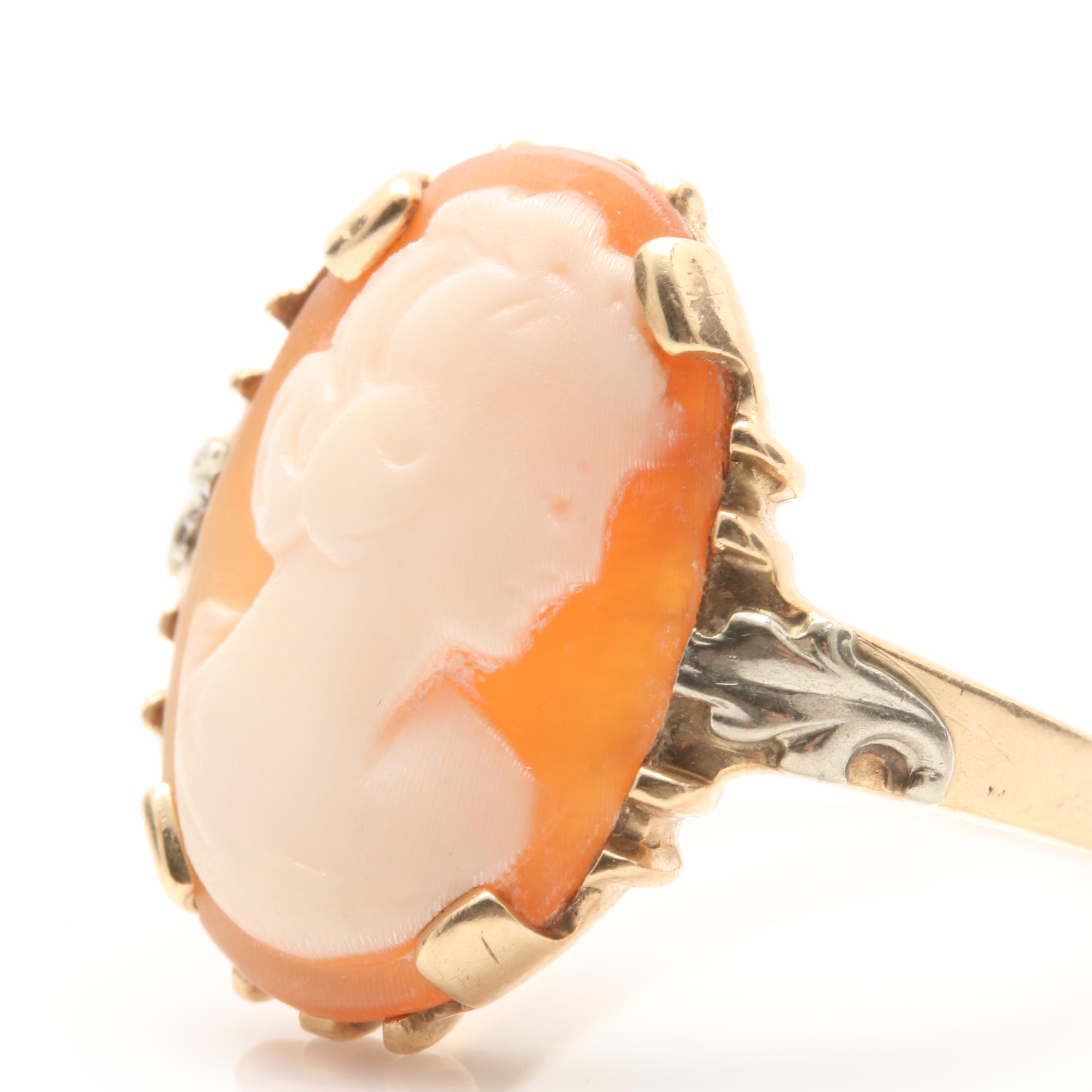 10K Yellow Gold Shell Cameo Ring