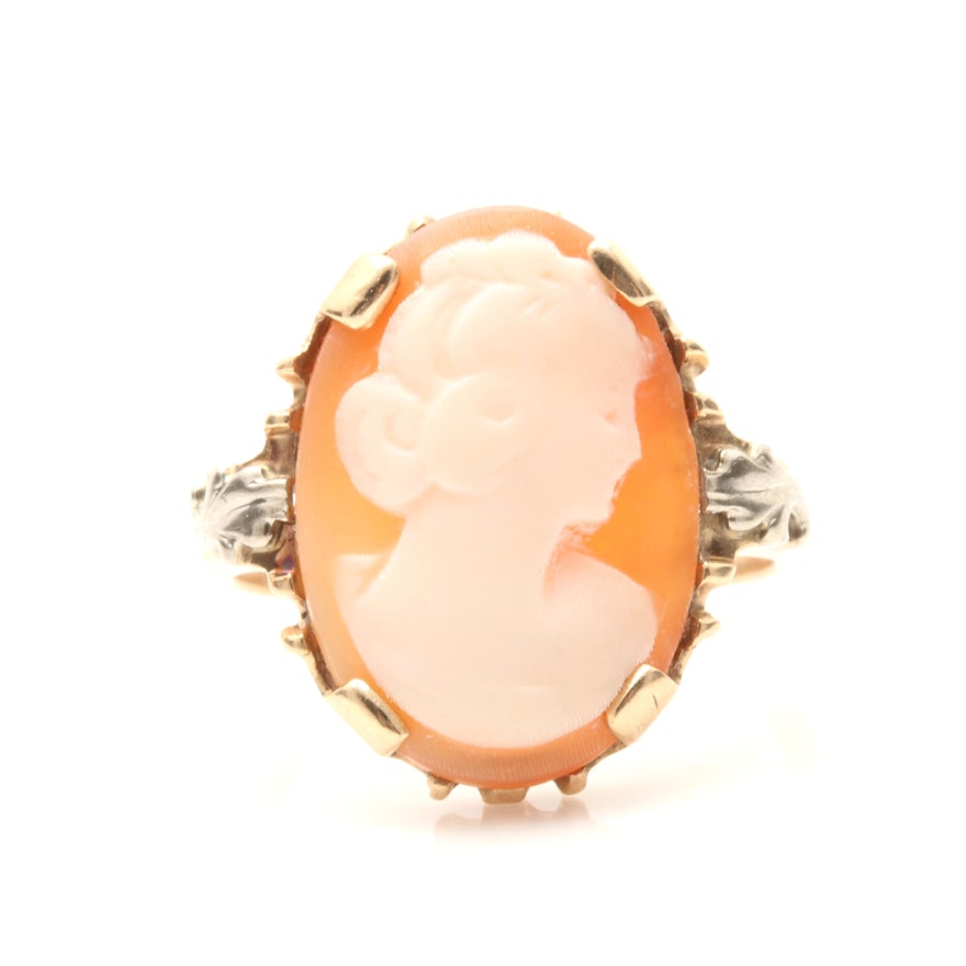 10K Yellow Gold Shell Cameo Ring