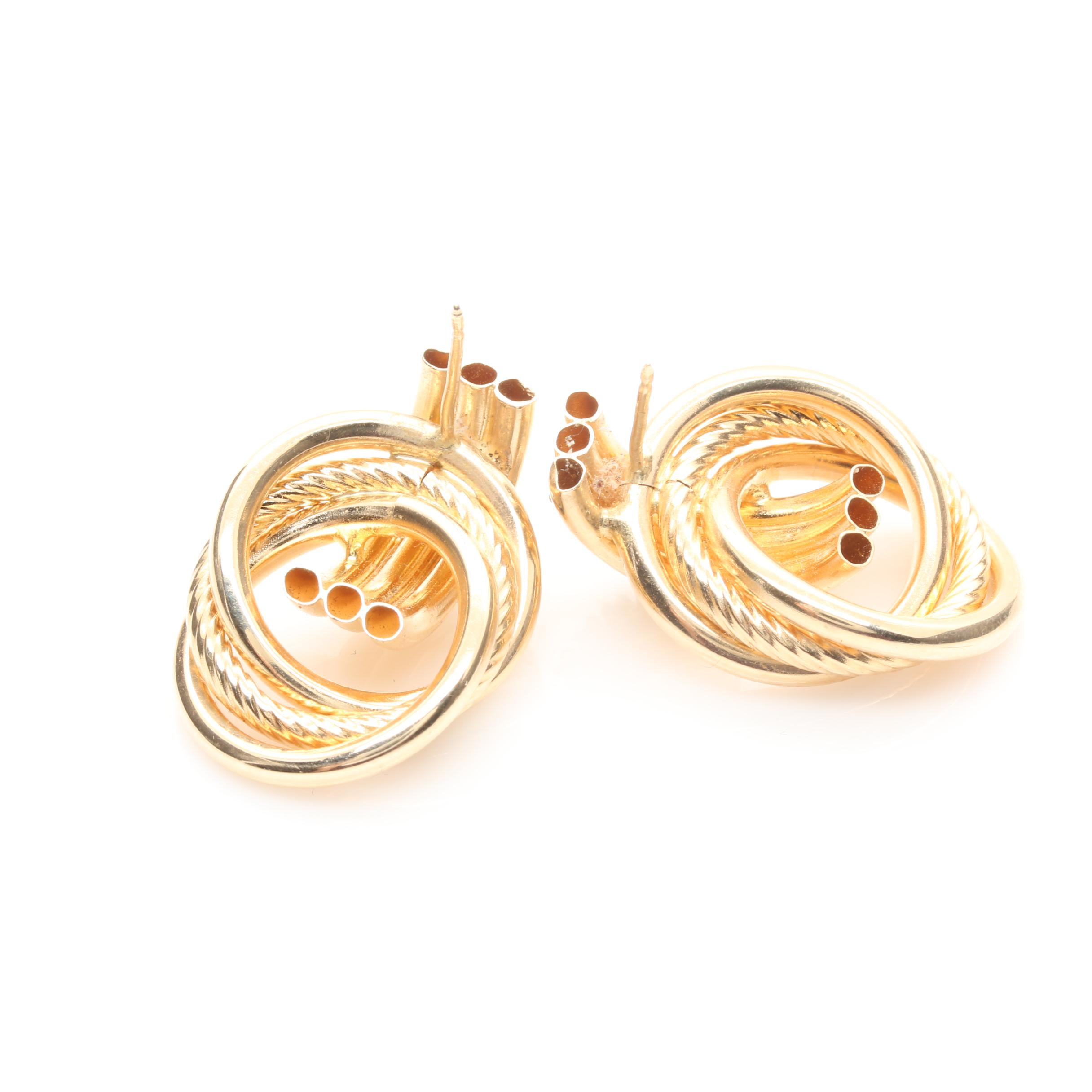 14K Yellow Gold Diamond Doorknocker Earrings