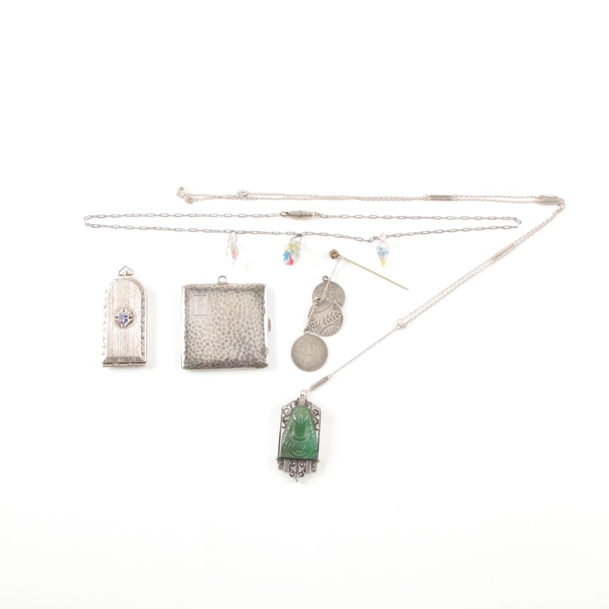 Sterling Silver, 900 Silver and Silver Tone Chalcedony and Enamel Jewelry