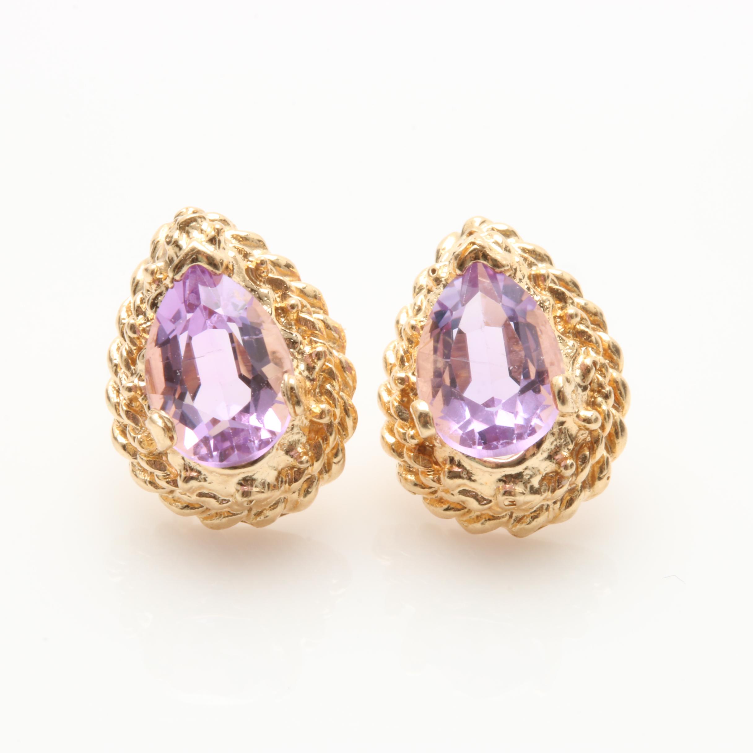 14K Yellow Gold Garnet and Amethyst Earrings