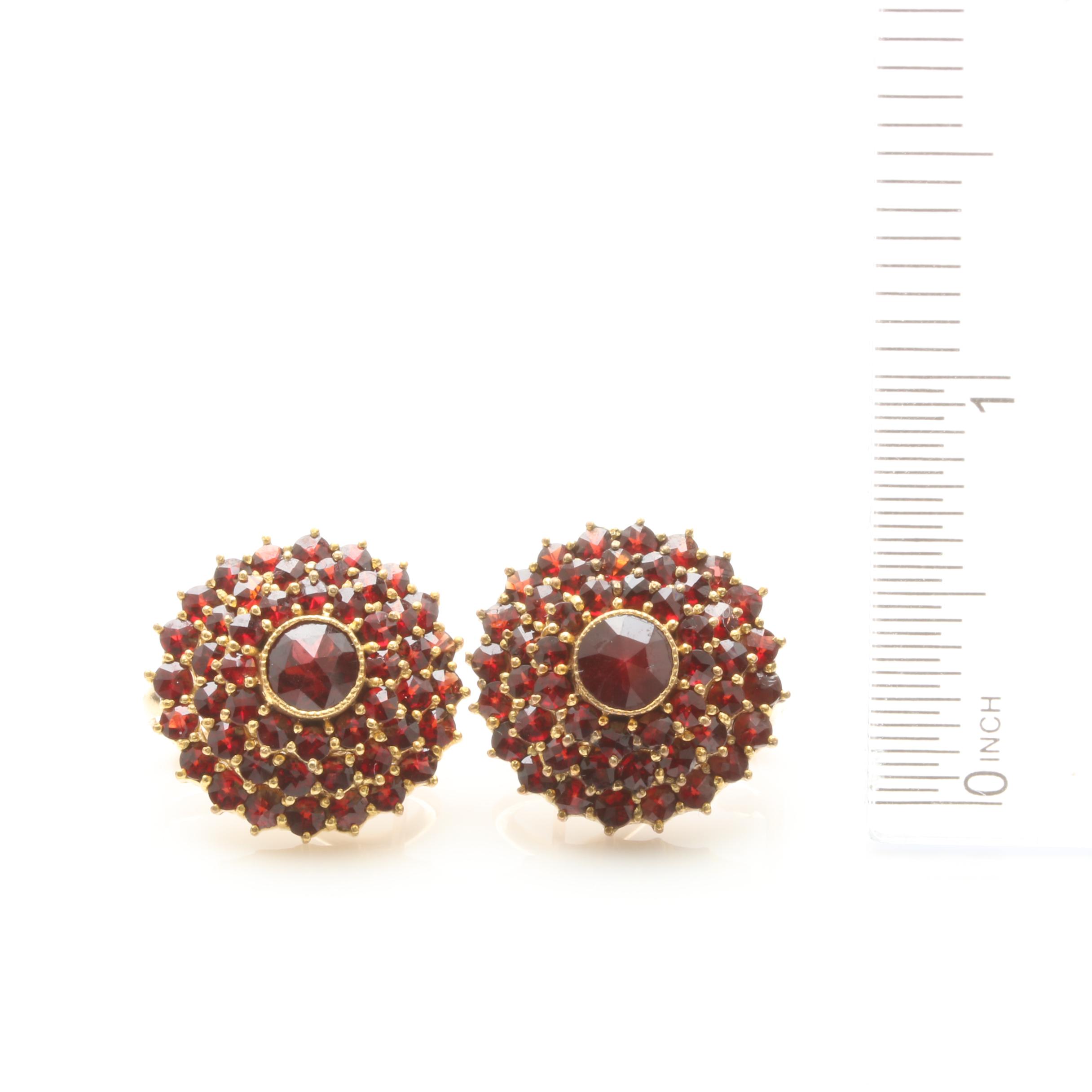 Vintage Garnet Earrings with 14K Yellow Gold Omega Backs