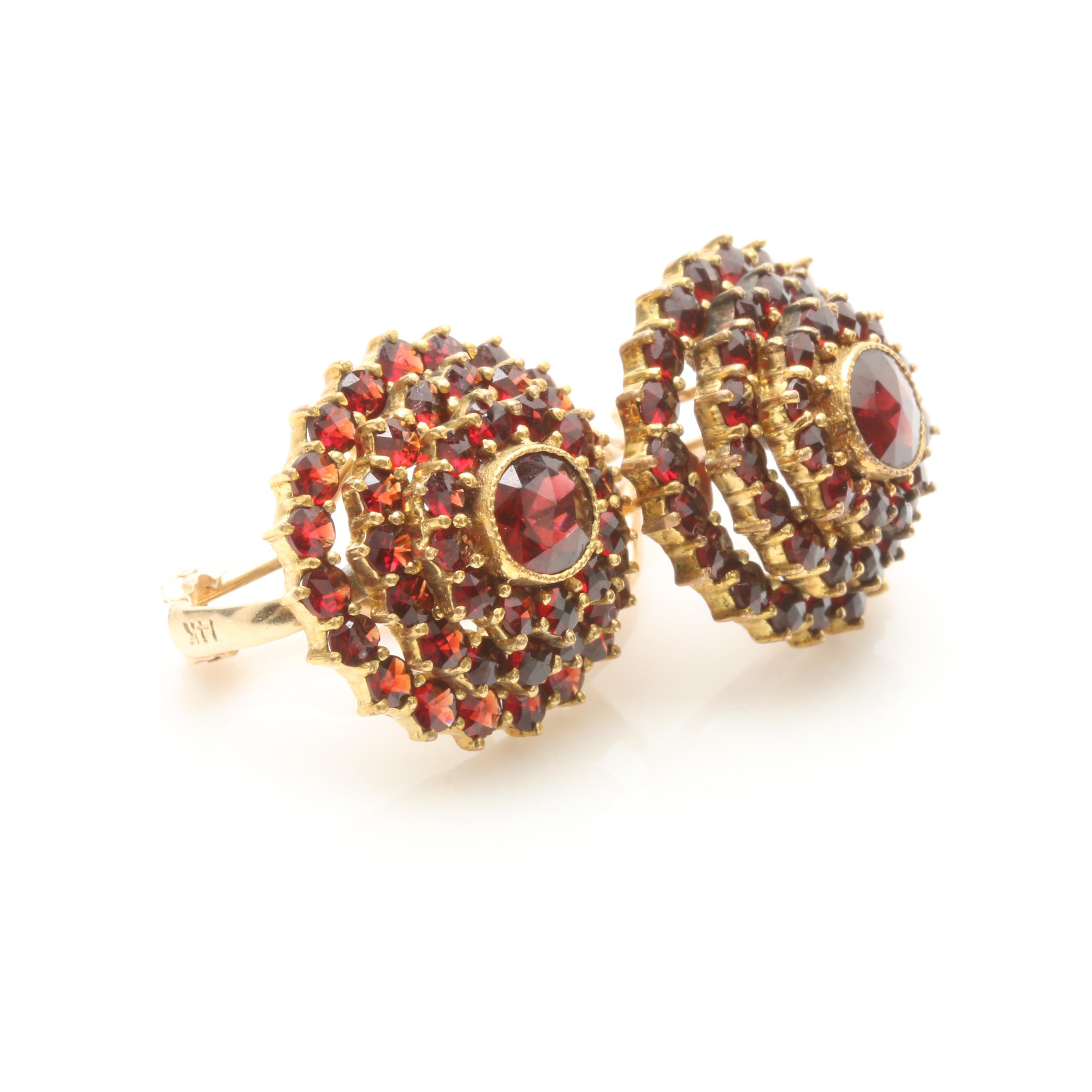 Vintage Garnet Earrings with 14K Yellow Gold Omega Backs