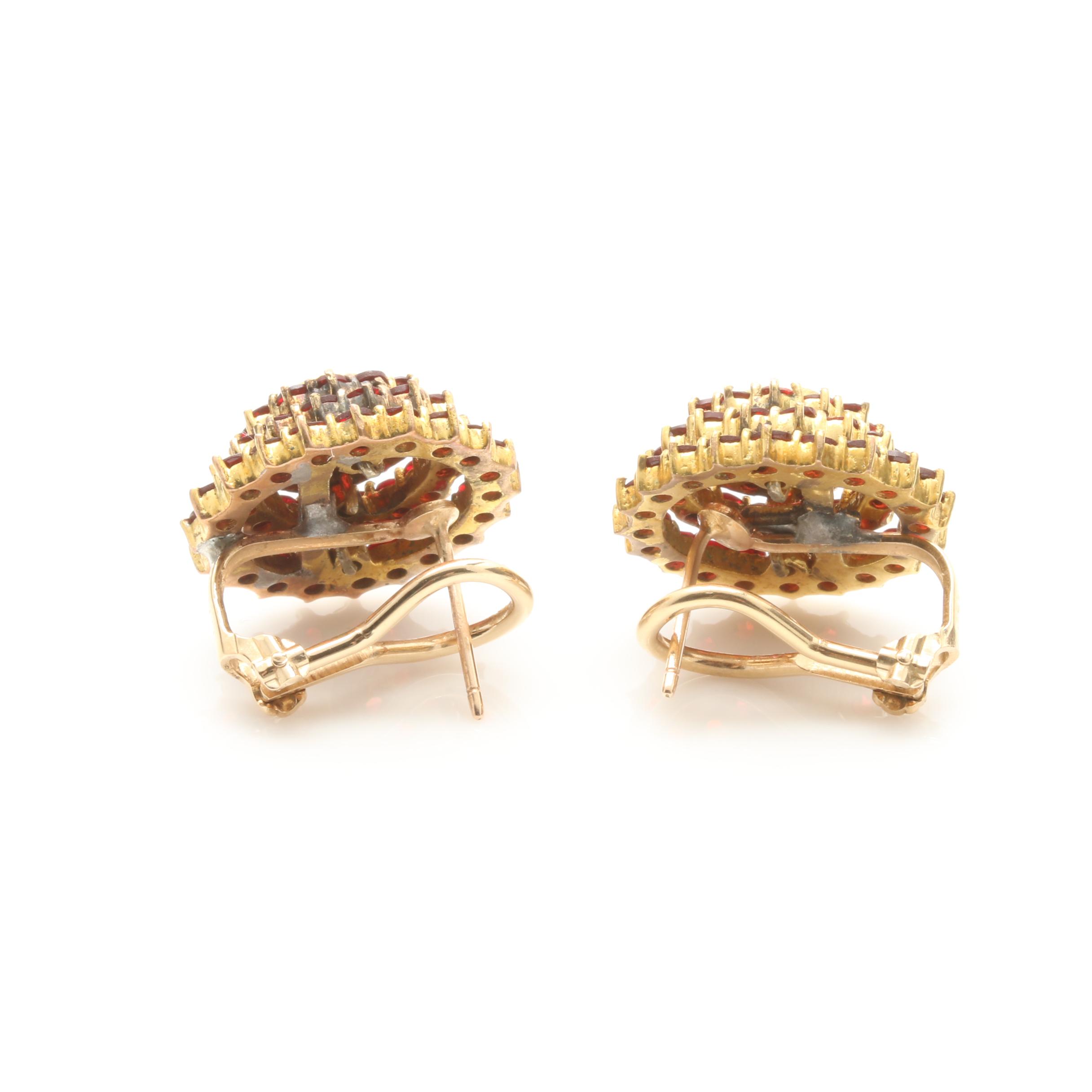 Vintage Garnet Earrings with 14K Yellow Gold Omega Backs