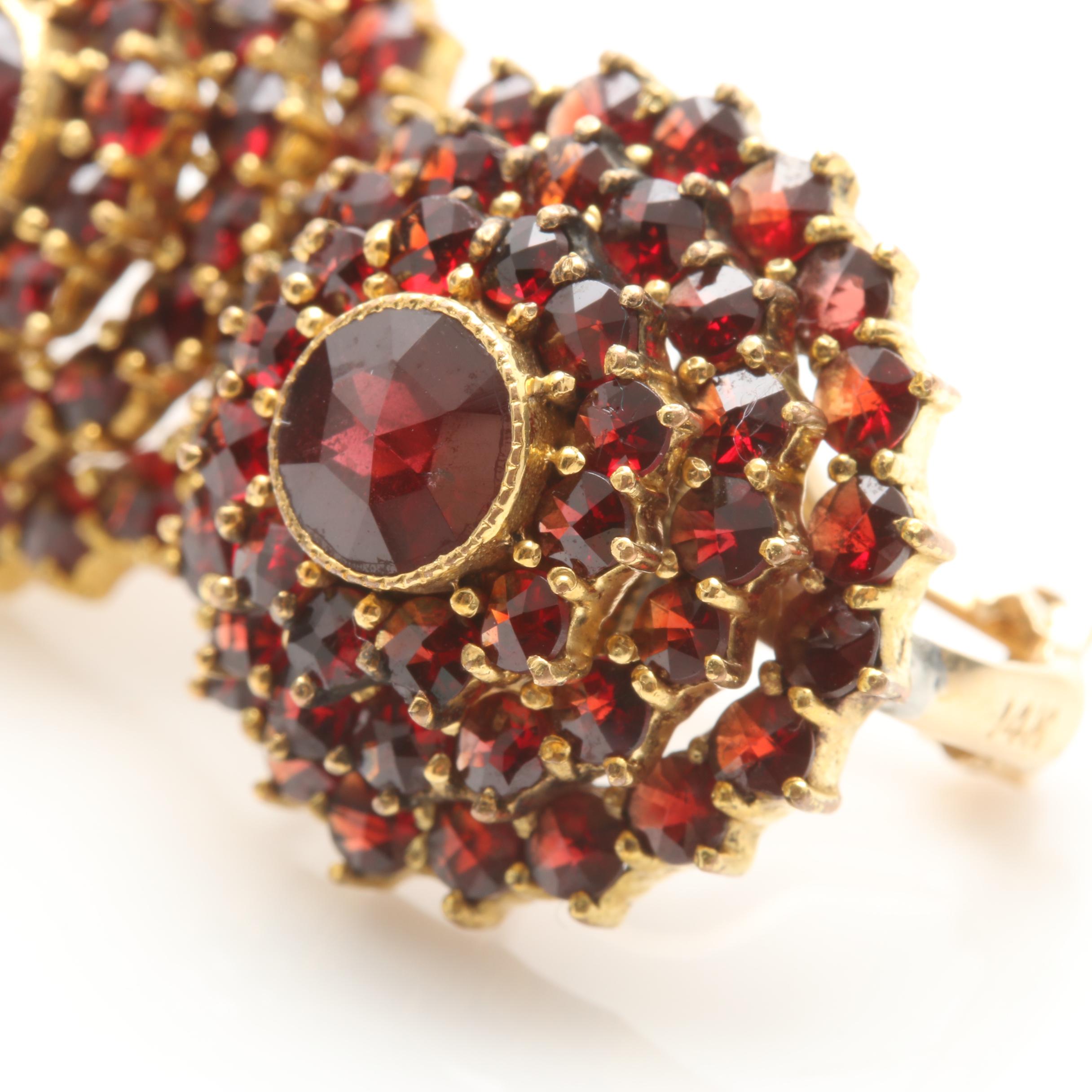 Vintage Garnet Earrings with 14K Yellow Gold Omega Backs