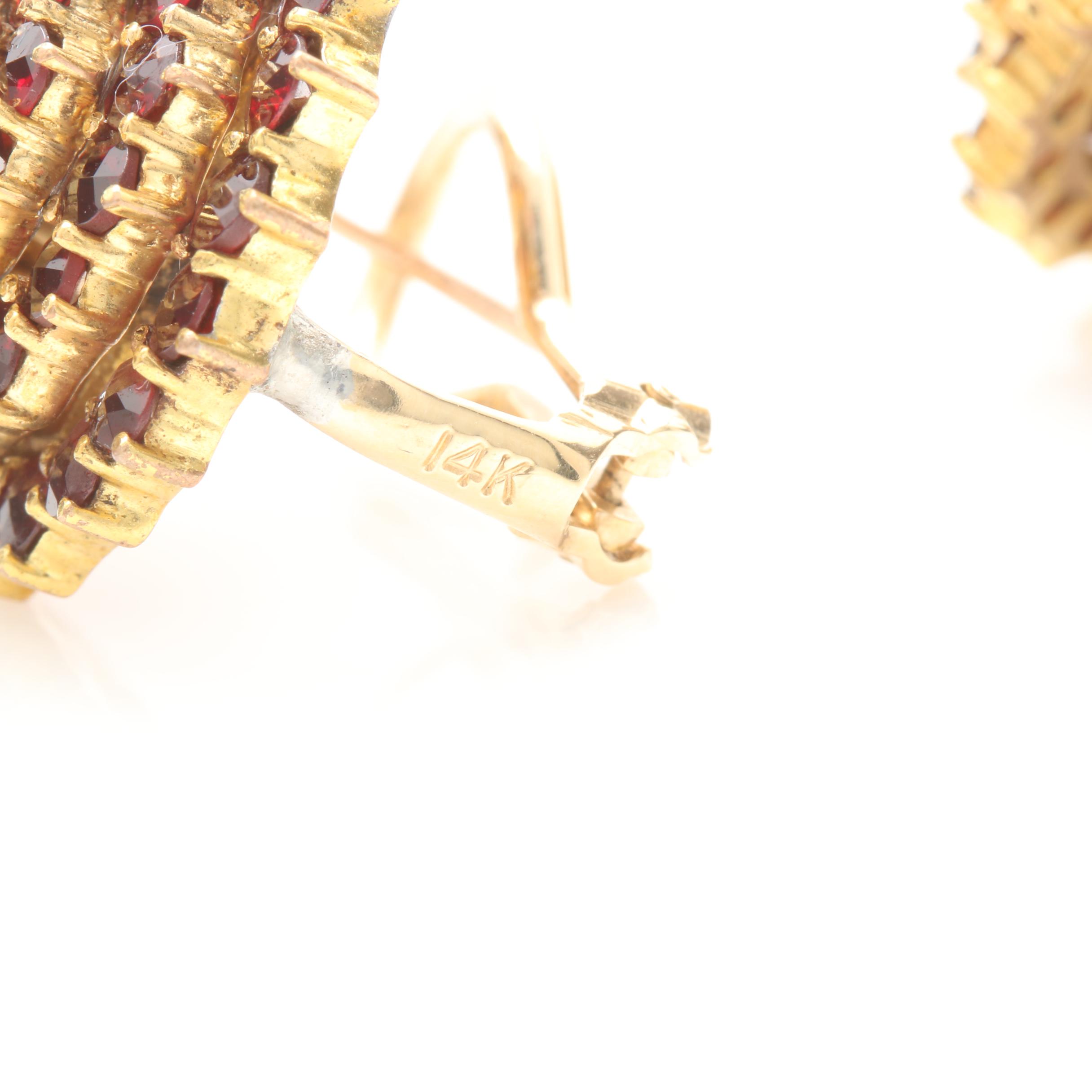 Vintage Garnet Earrings with 14K Yellow Gold Omega Backs