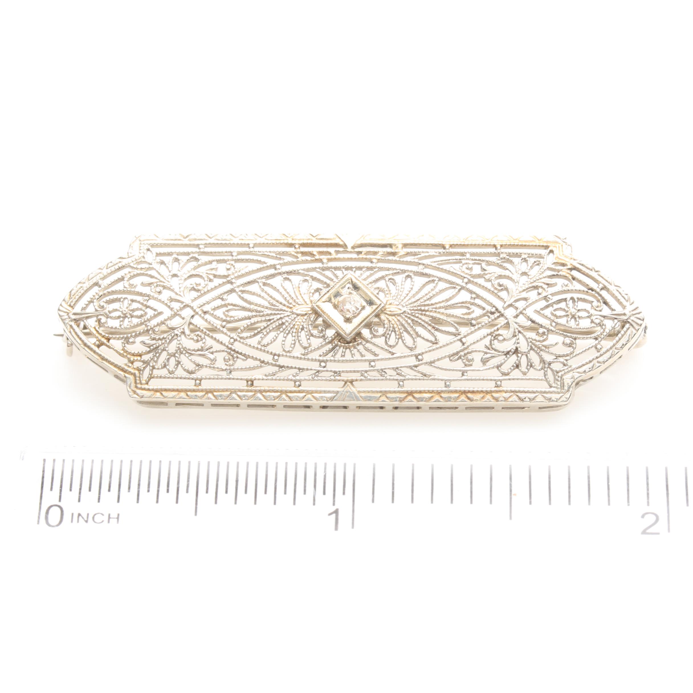 Late Edwardian 10K White Gold Diamond Brooch