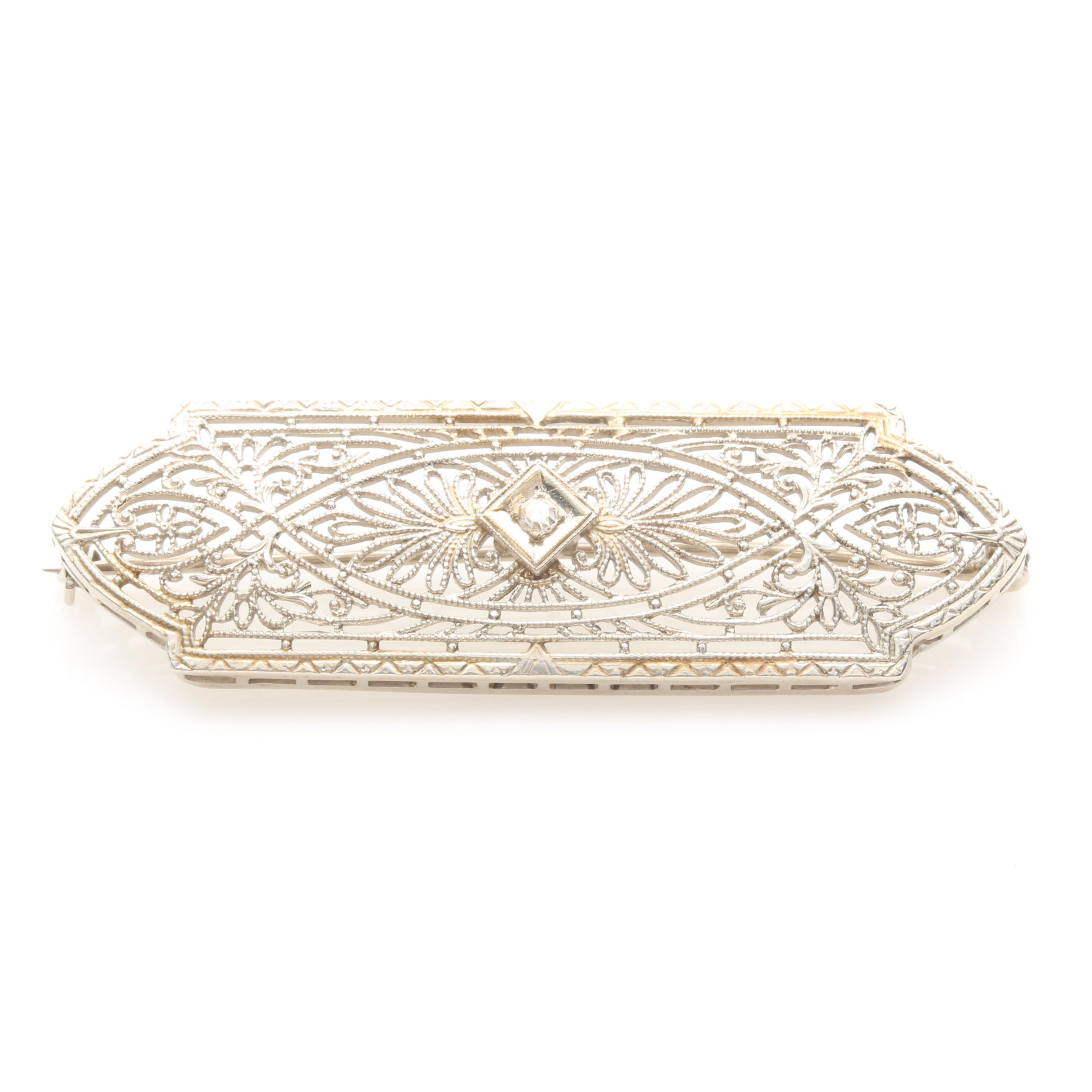 Late Edwardian 10K White Gold Diamond Brooch