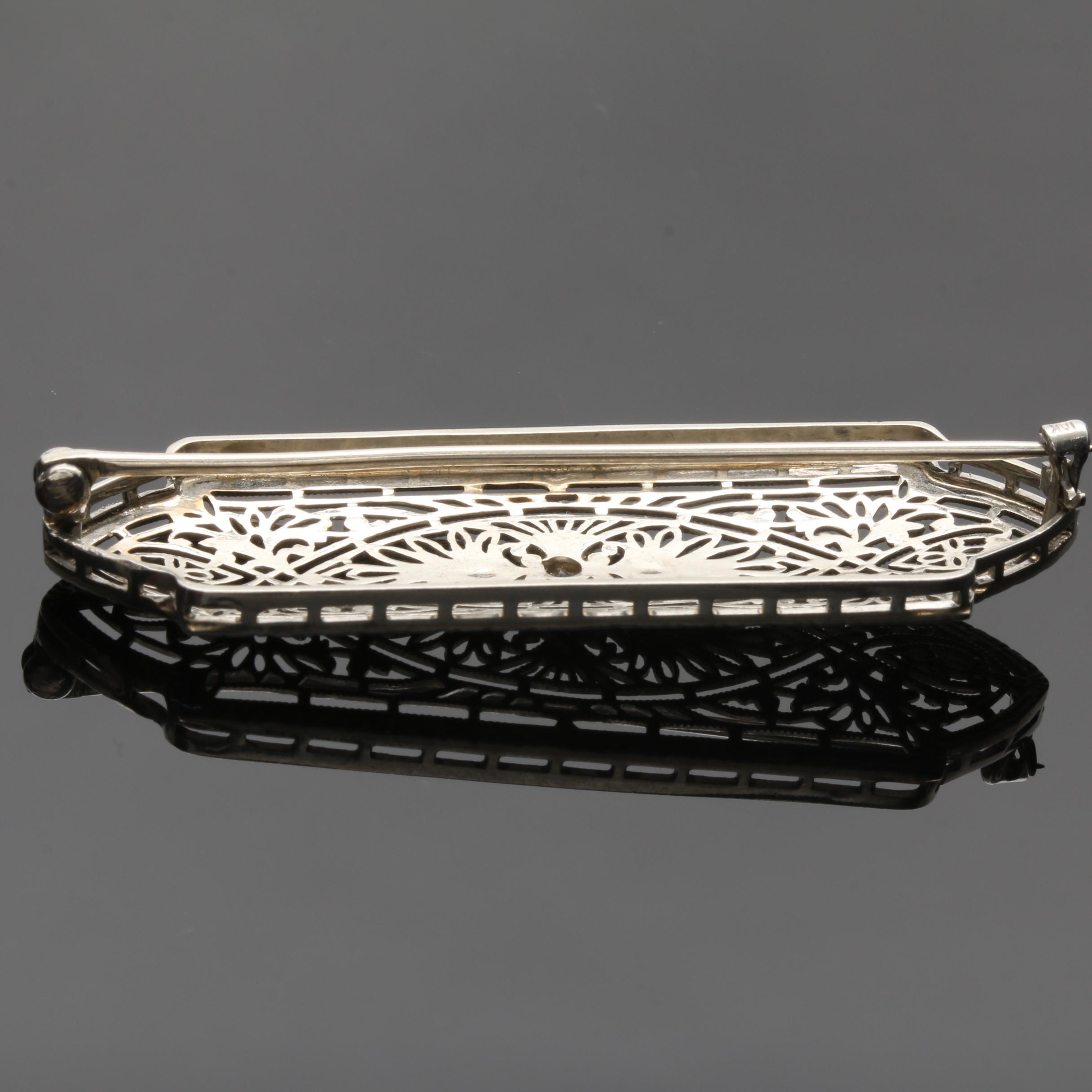 Late Edwardian 10K White Gold Diamond Brooch