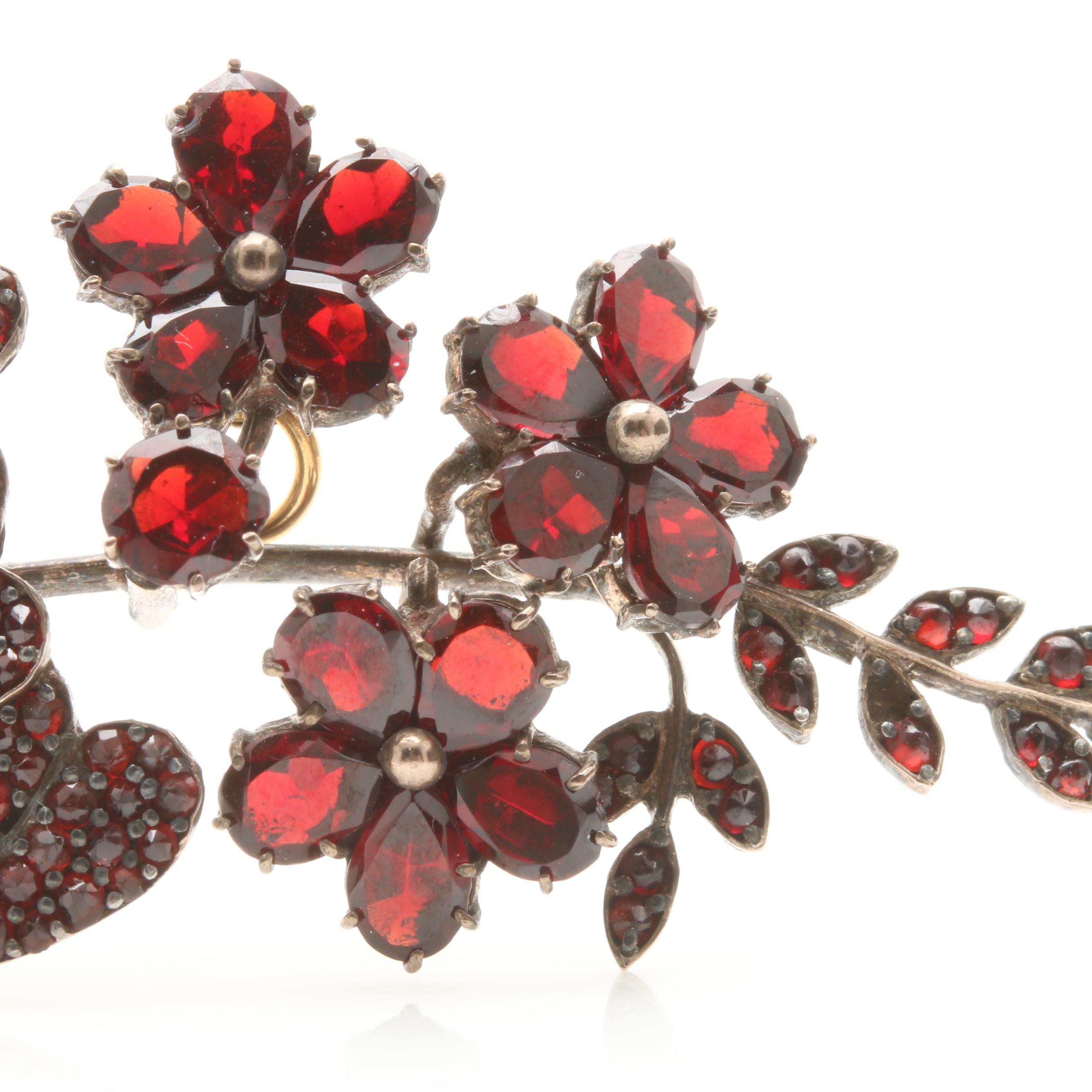 Victorian Garnet Floral Leaf Motif Pendant