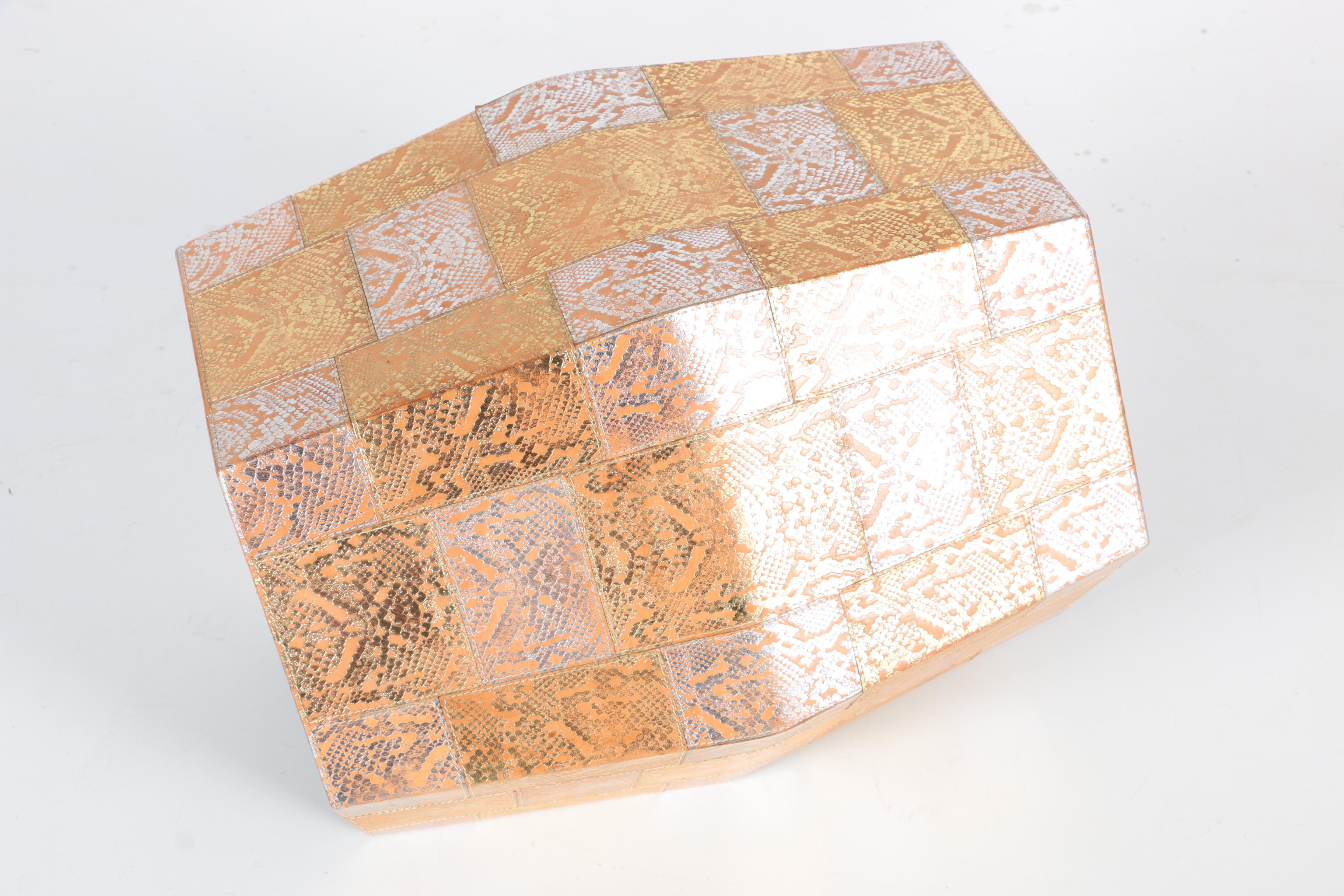 East Indian Hexagonal Leather-Covered Metal Occasional Table