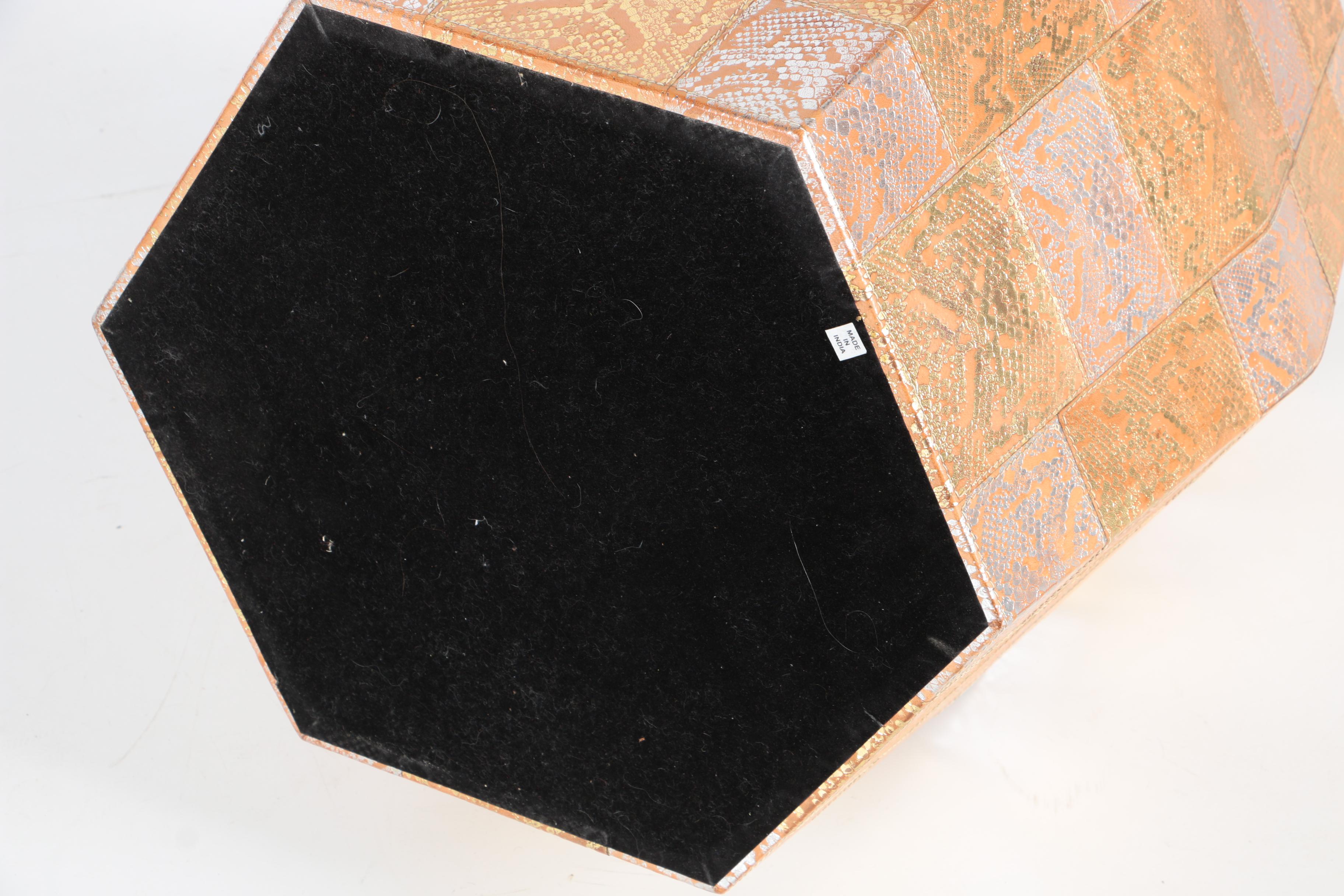East Indian Hexagonal Leather-Covered Metal Occasional Table