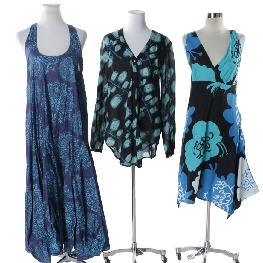 Women's Aller Simplement Size Medium Blue Print Dresses and Top