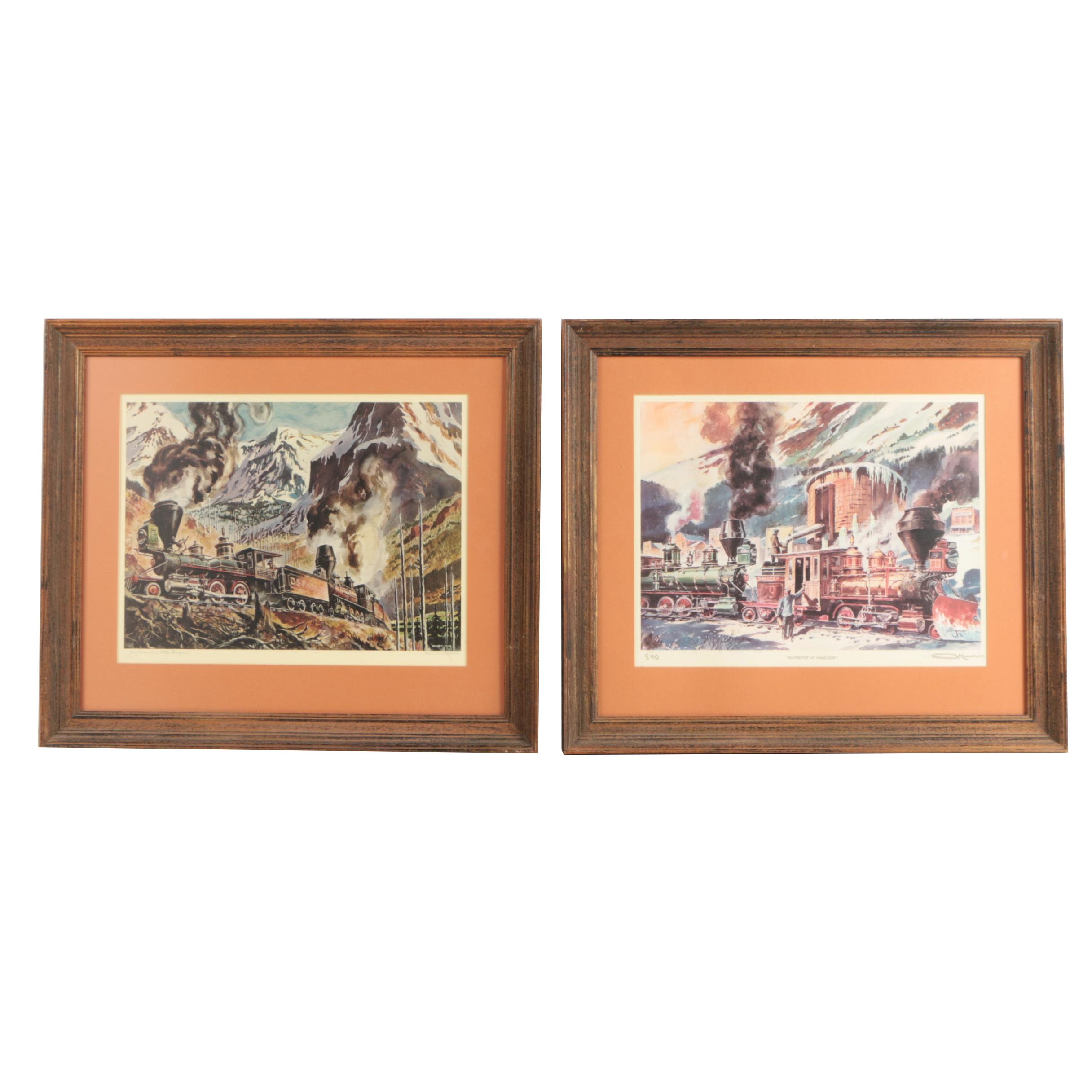 Otto Kuhler Offset Lithographs Featuring "Big Mountains Little Engines"