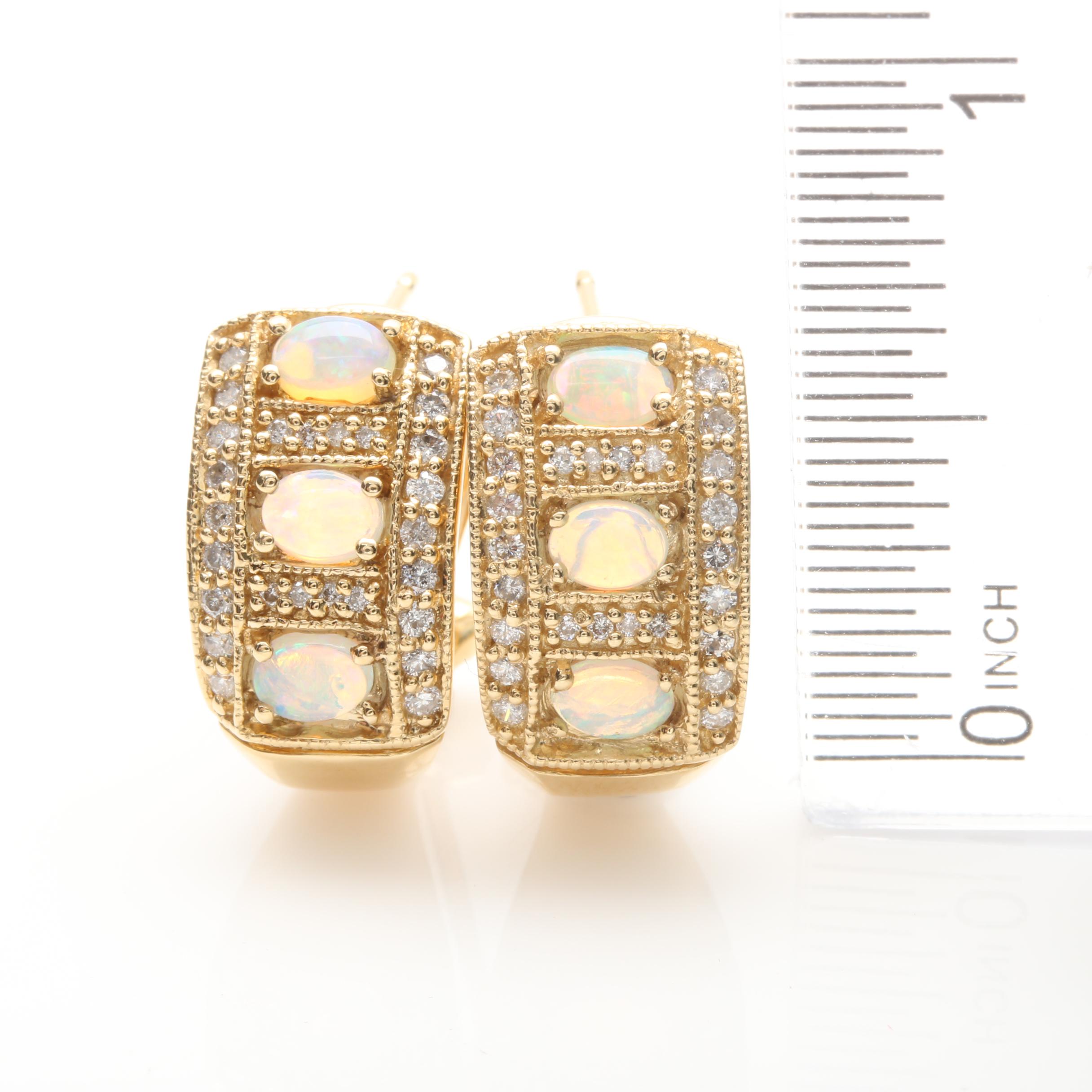 14K Yellow Gold Opal and Diamond Earrings