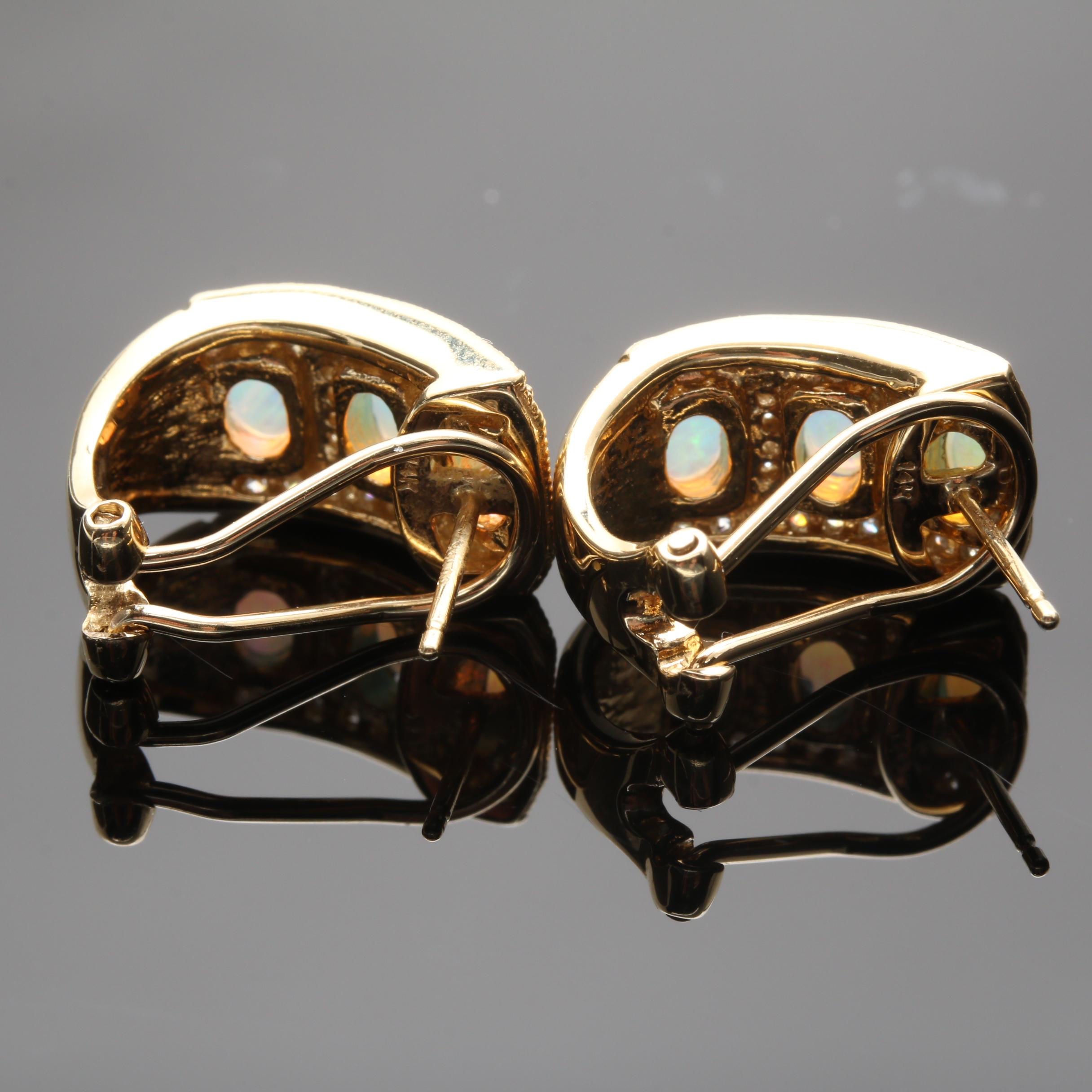 14K Yellow Gold Opal and Diamond Earrings