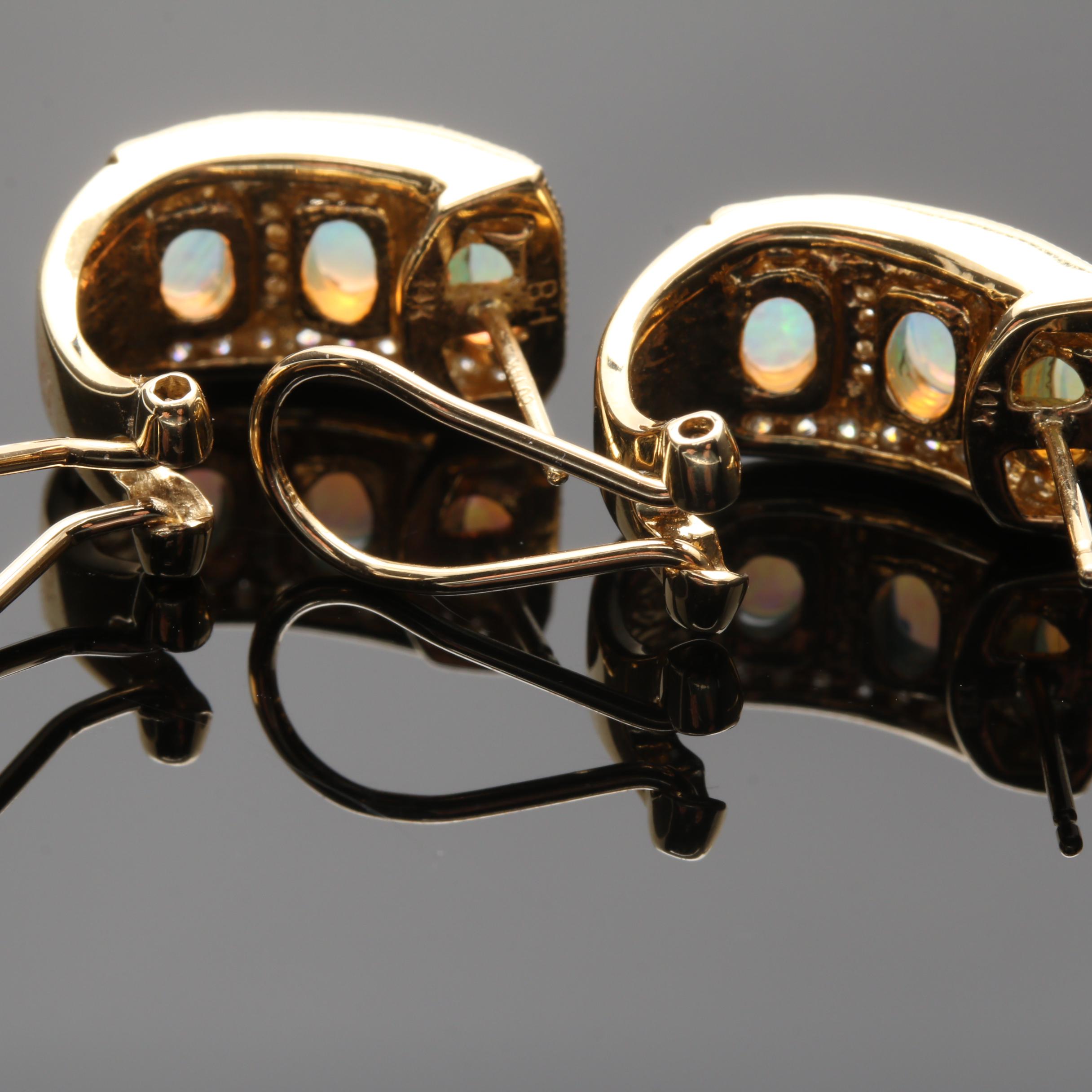 14K Yellow Gold Opal and Diamond Earrings