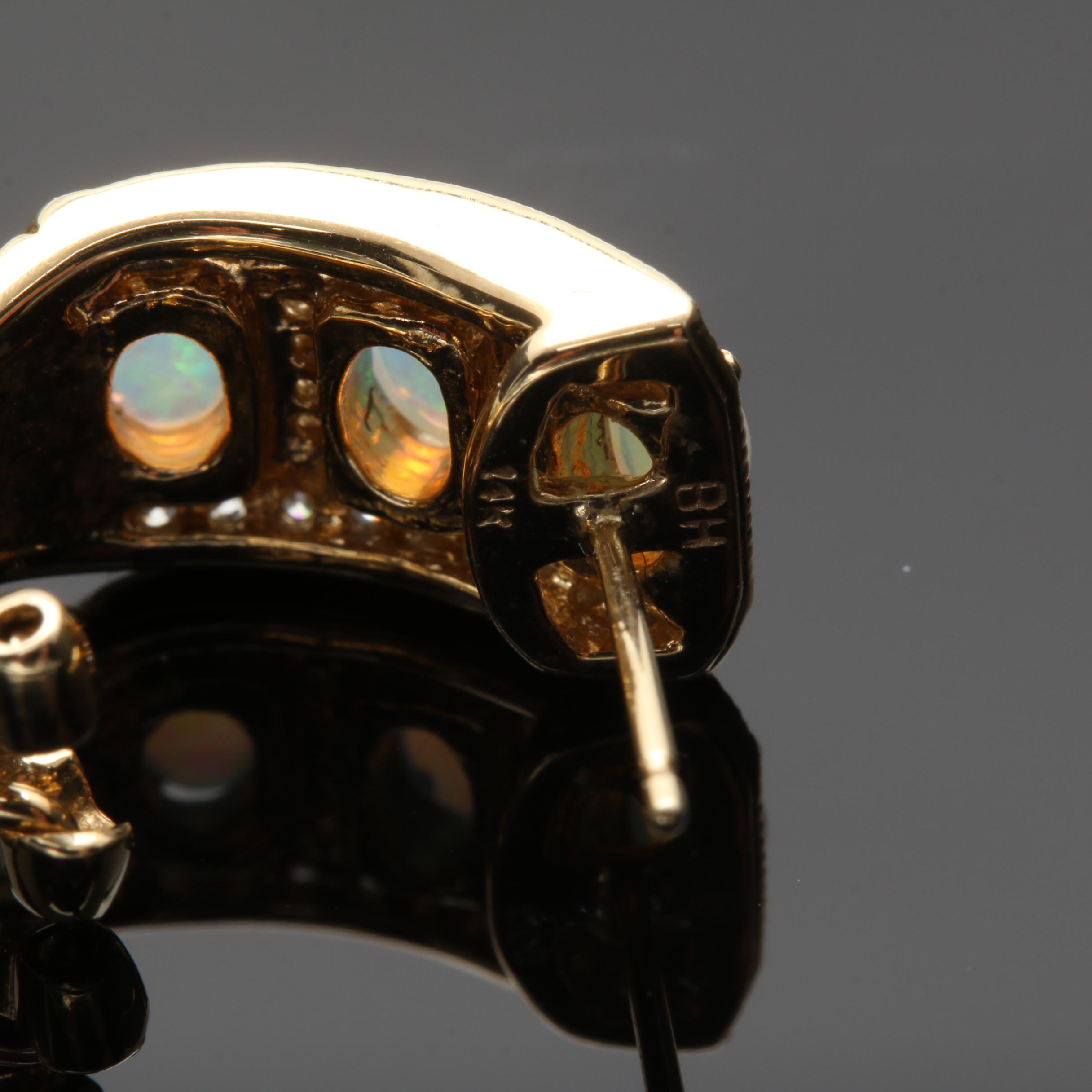 14K Yellow Gold Opal and Diamond Earrings