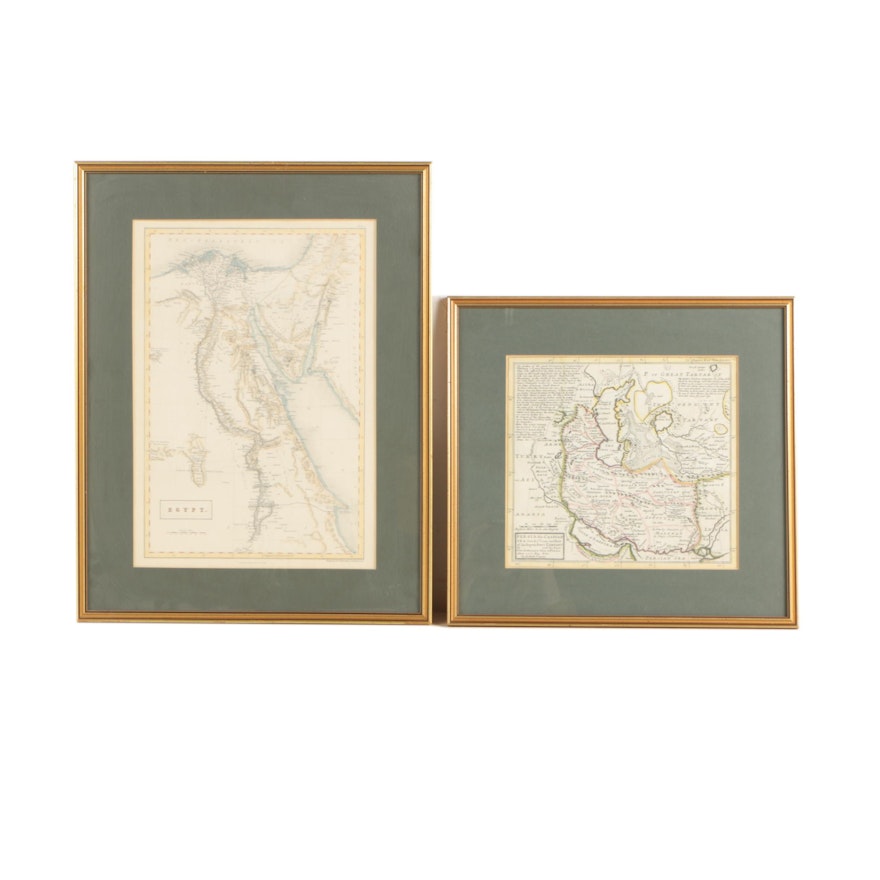 Two Antique Hand Colored Engraved Maps