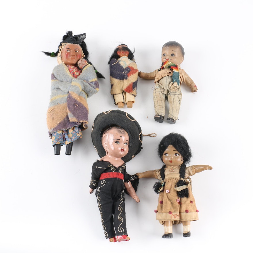 Vintage Skookum Style and Mexican Souvenir Dolls
