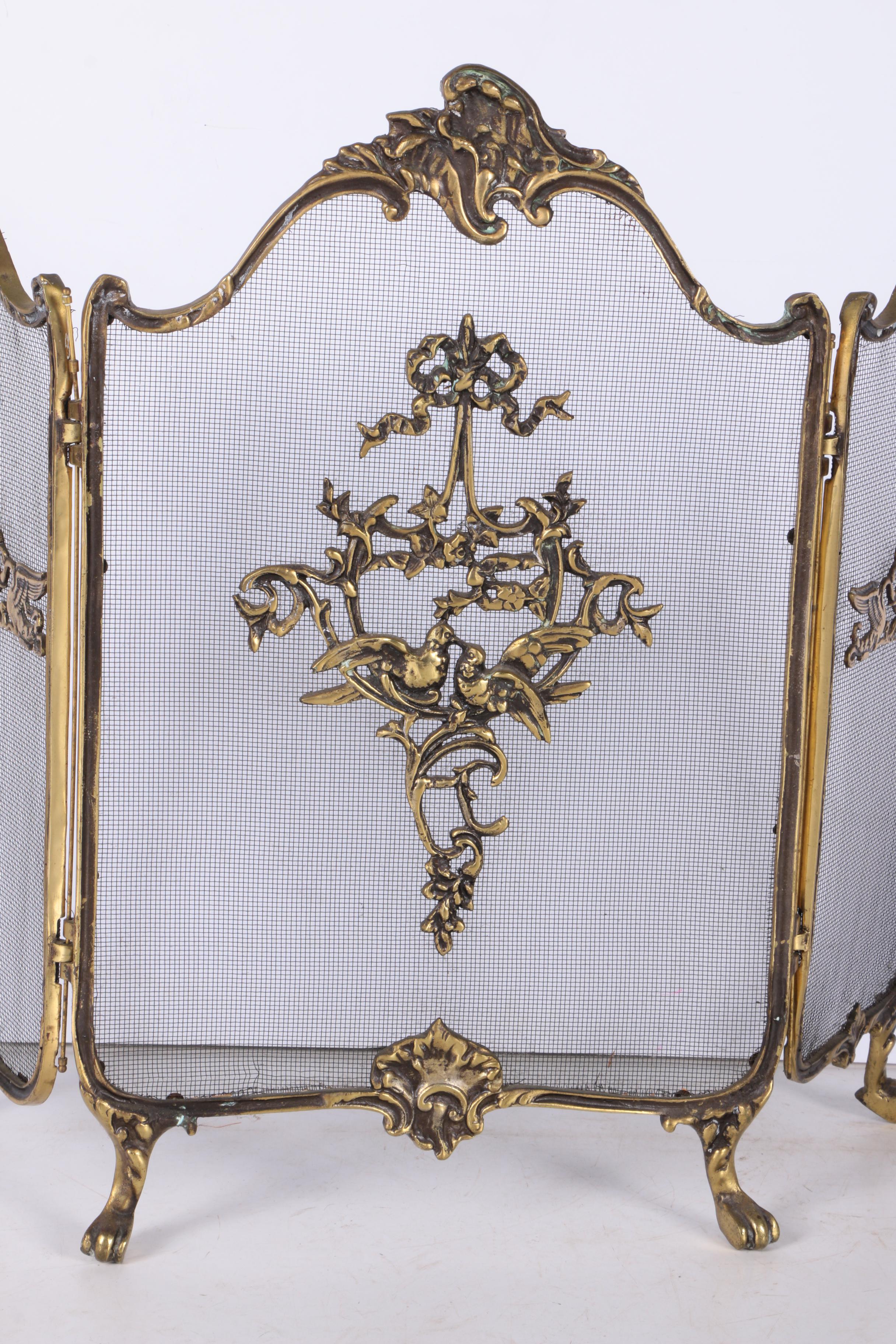 French Baroque Brass Fireplace Screen
