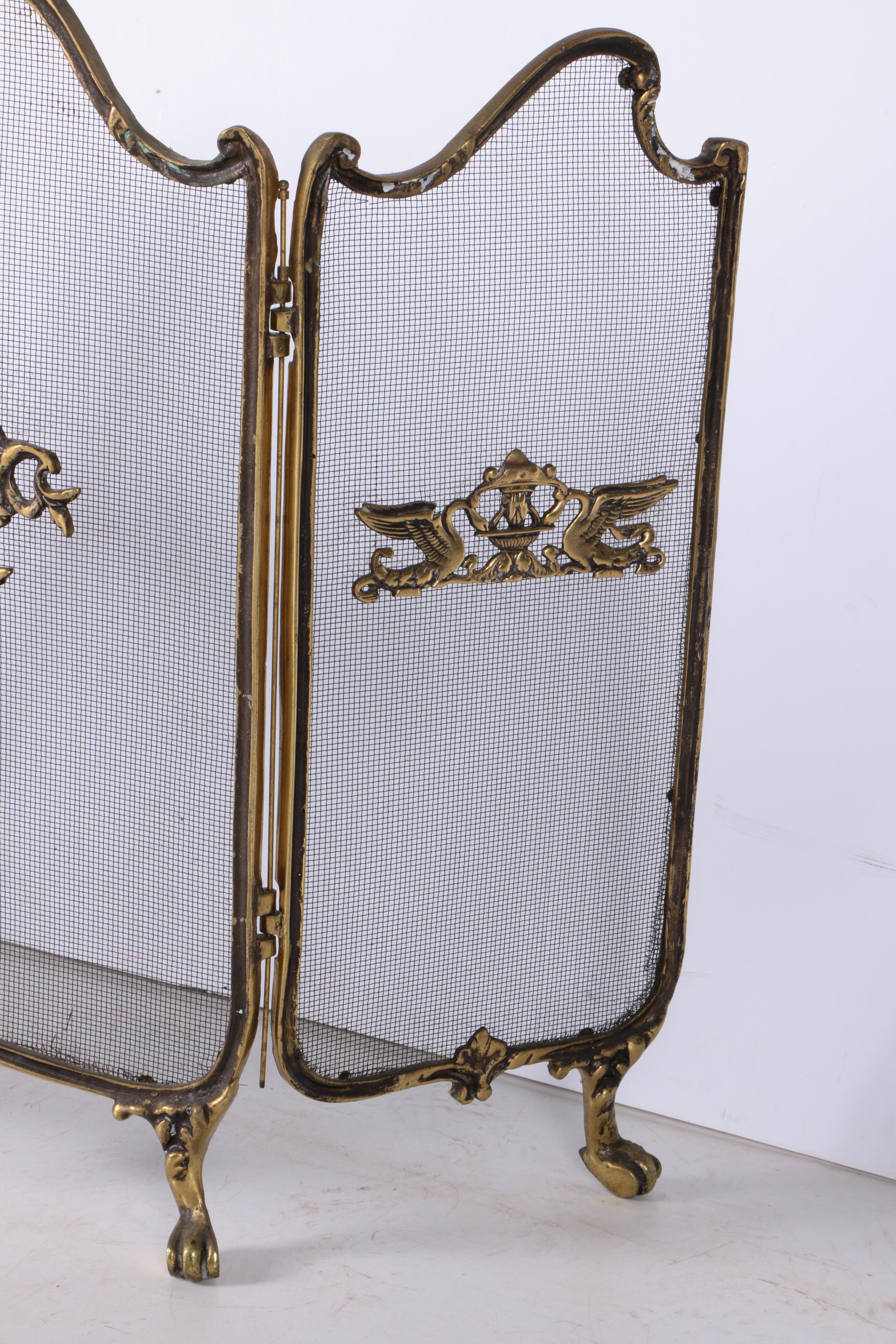 French Baroque Brass Fireplace Screen