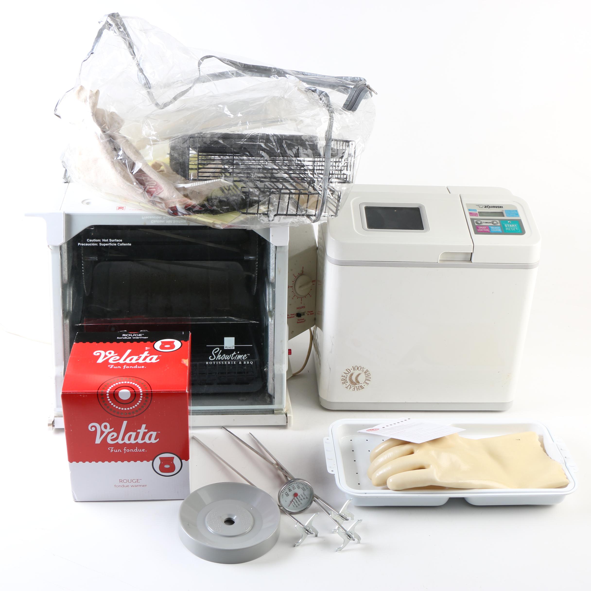 Ronco Showtime Rotisserie, Zojirushi Bread Maker and Cooking Utensils
