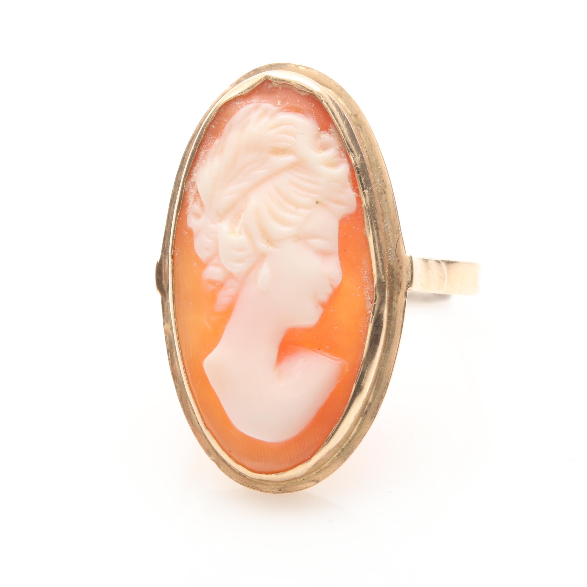 14K Yellow Gold Shell Cameo Ring
