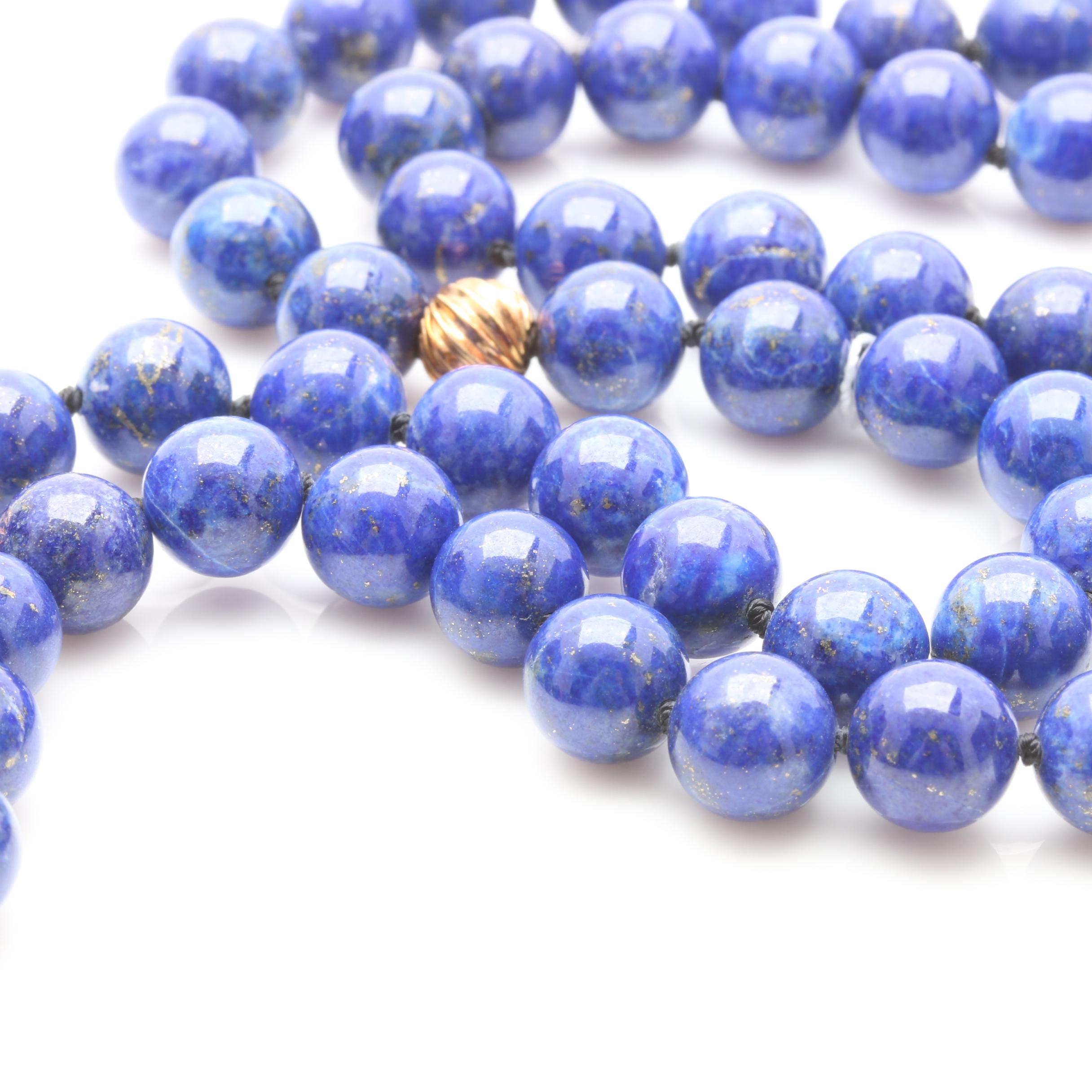 14K Yellow Gold Lapis Lazuli Beaded Necklace