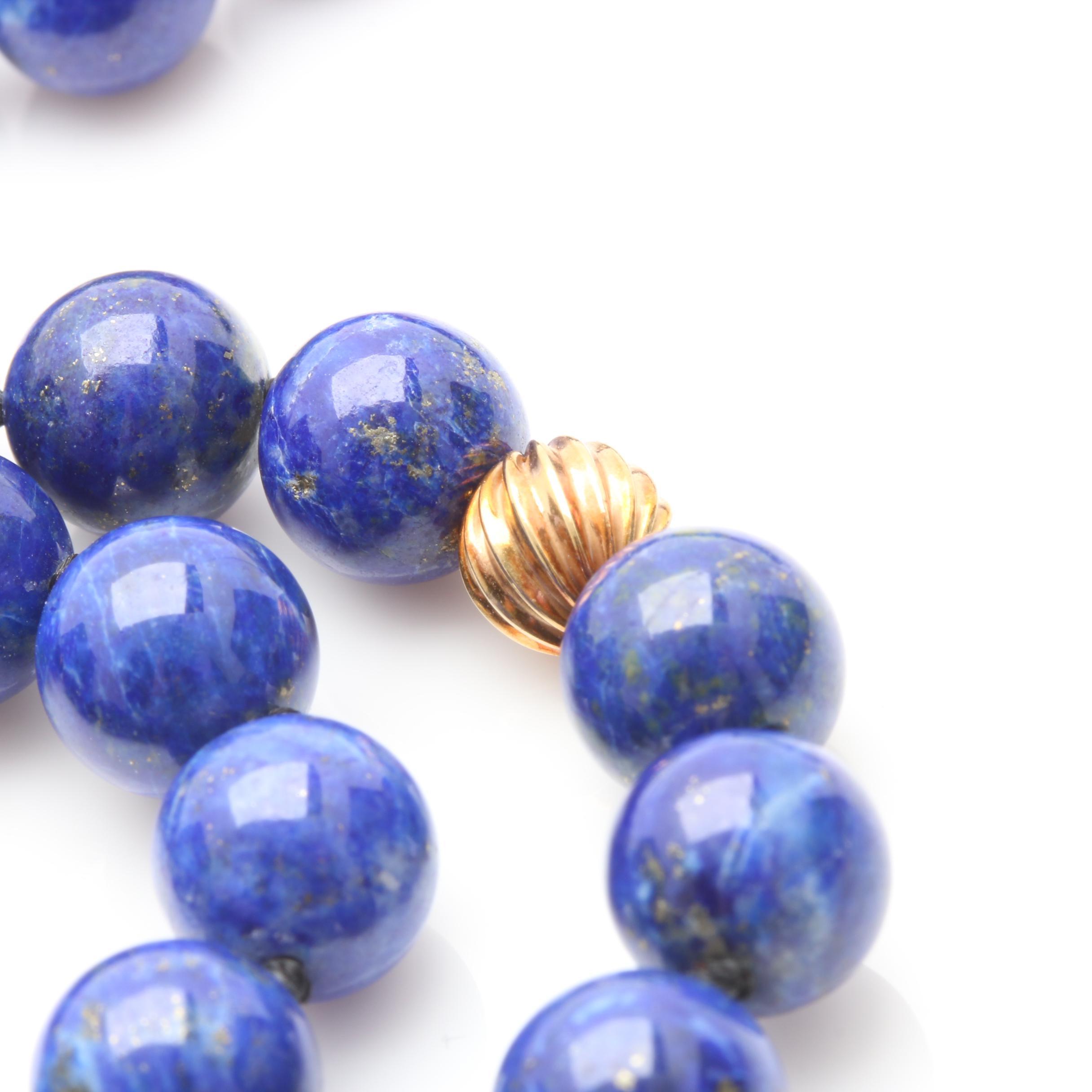14K Yellow Gold Lapis Lazuli Beaded Necklace