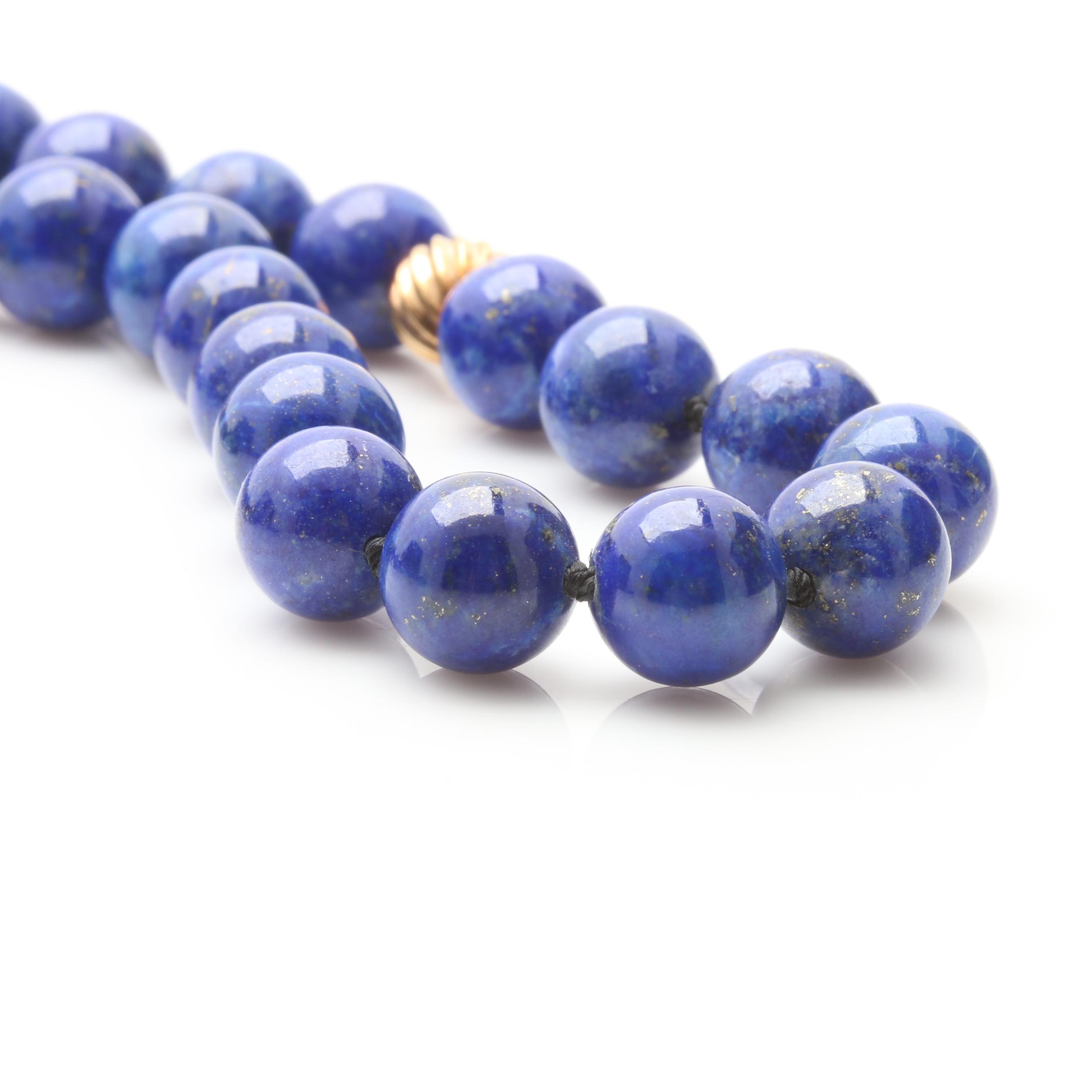 14K Yellow Gold Lapis Lazuli Beaded Necklace
