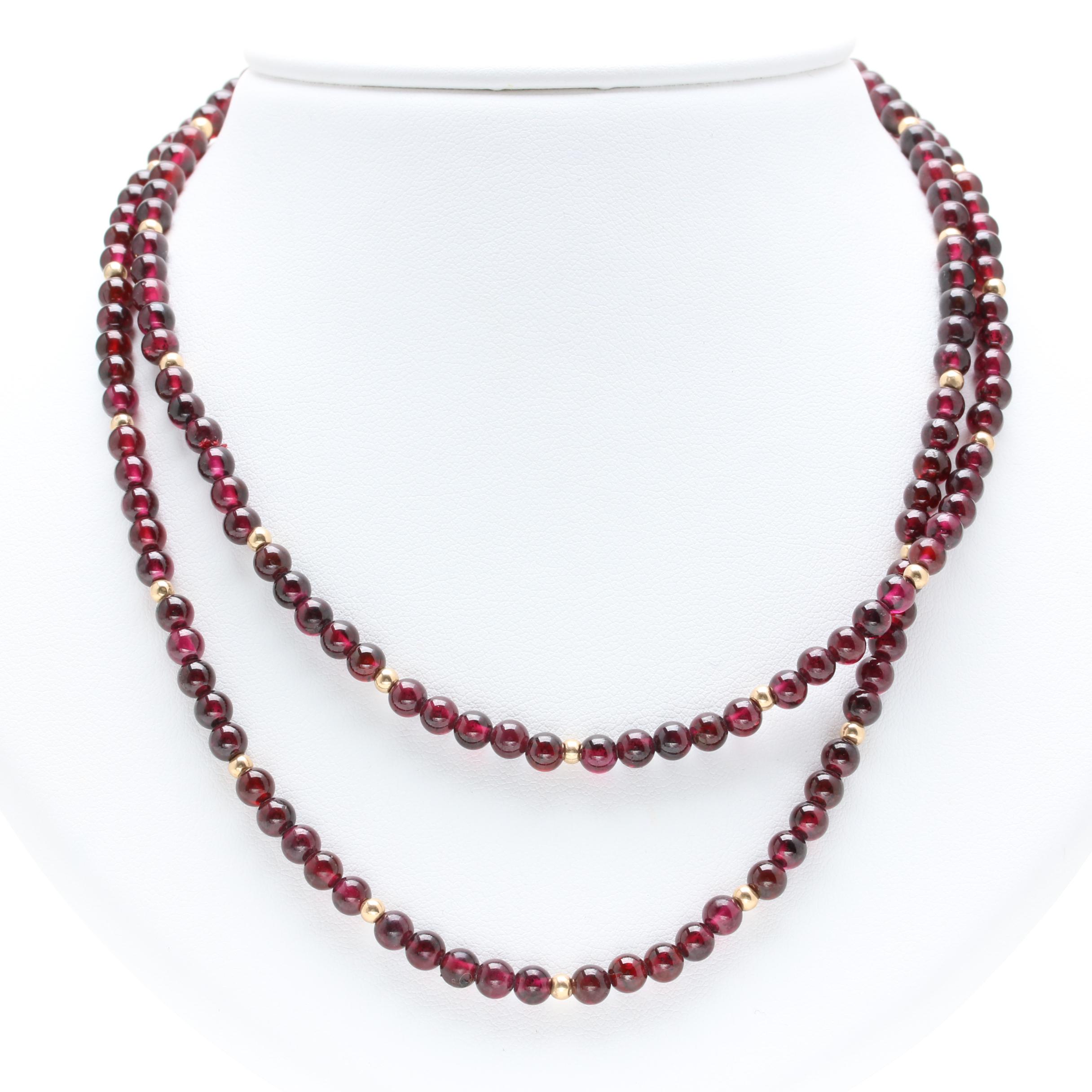 14K Yellow Gold Garnet Beaded Necklace