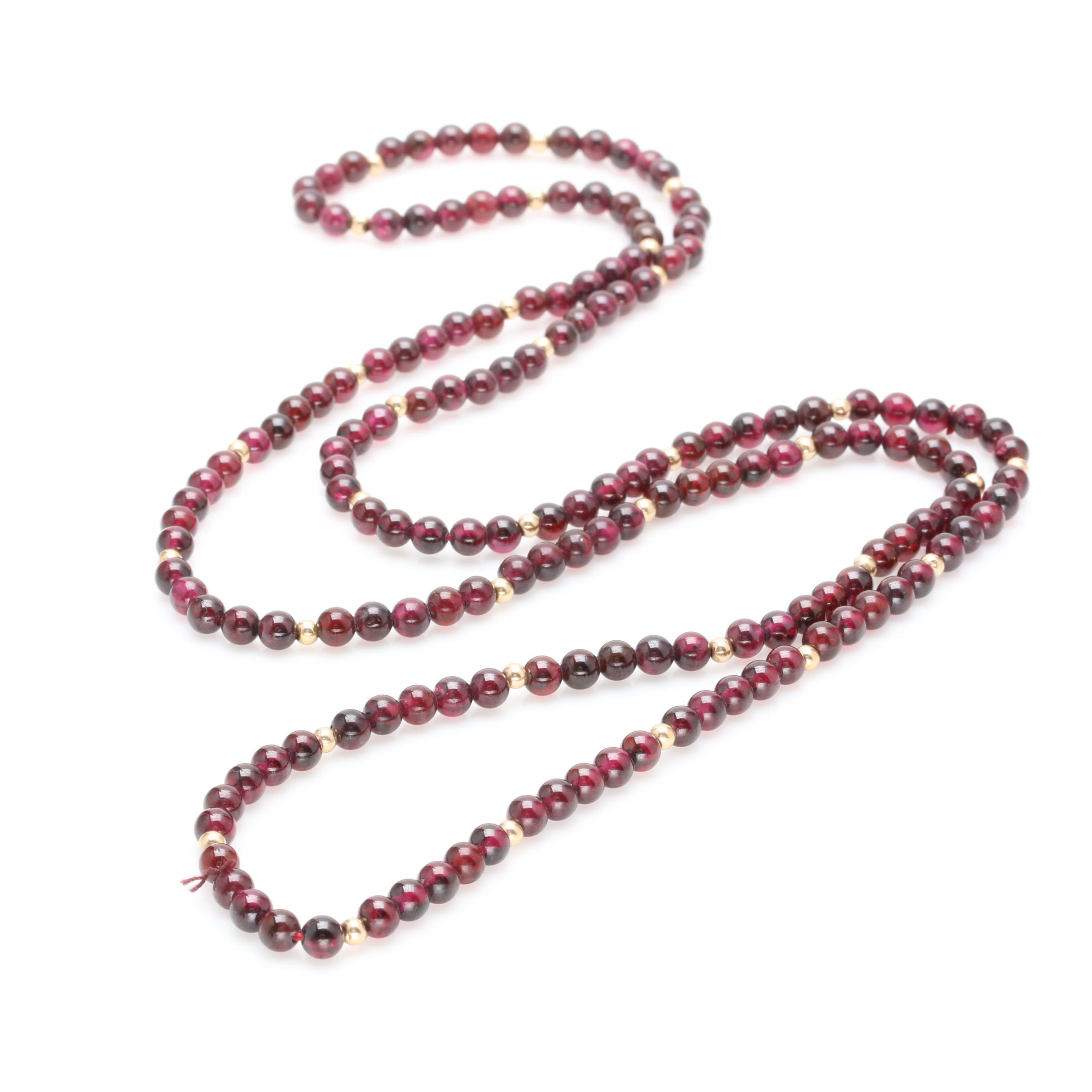 14K Yellow Gold Garnet Beaded Necklace