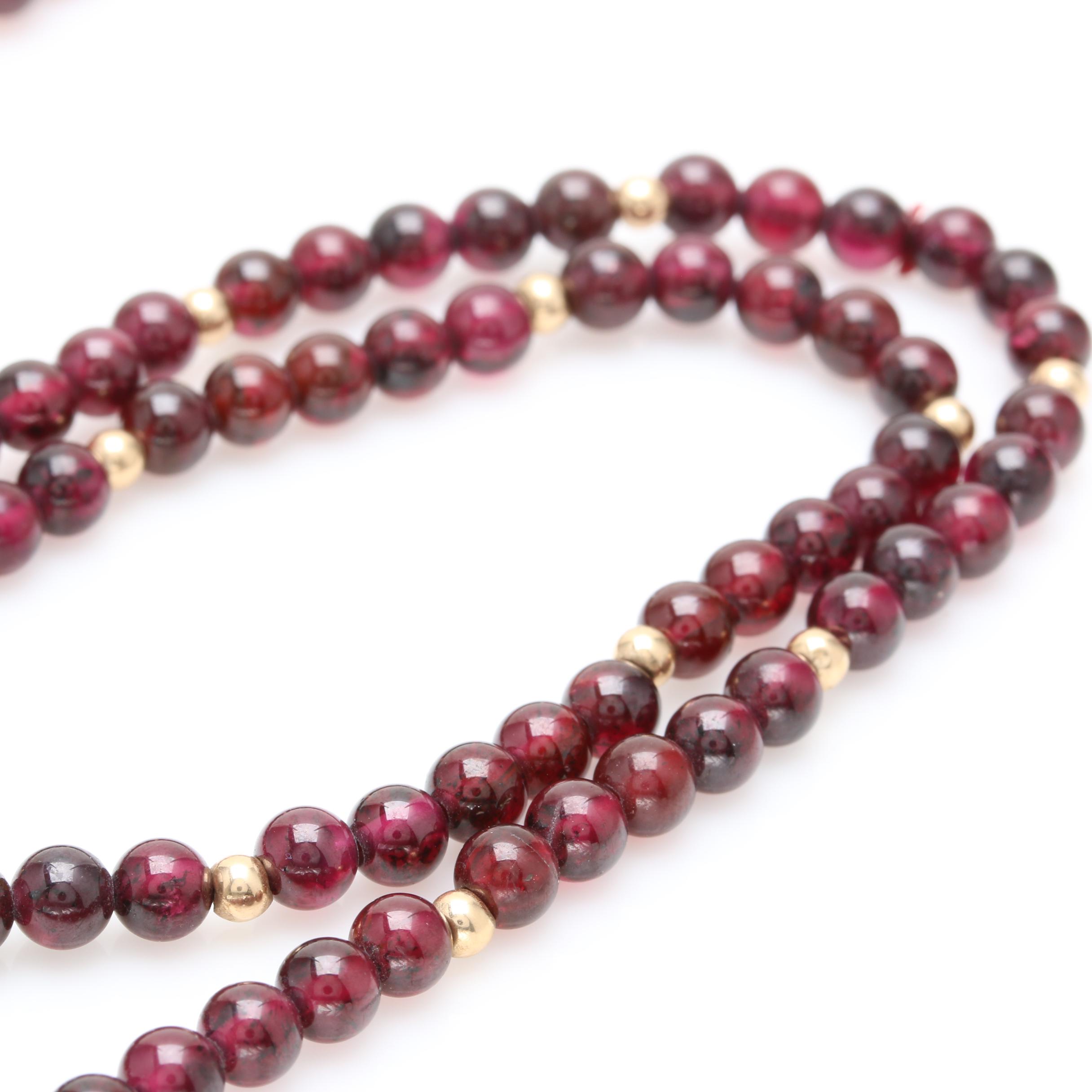 14K Yellow Gold Garnet Beaded Necklace