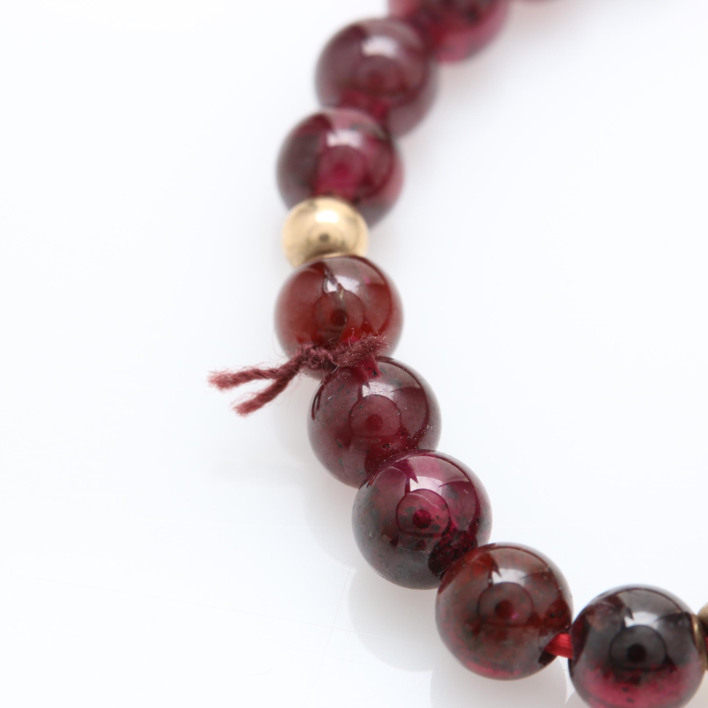 14K Yellow Gold Garnet Beaded Necklace