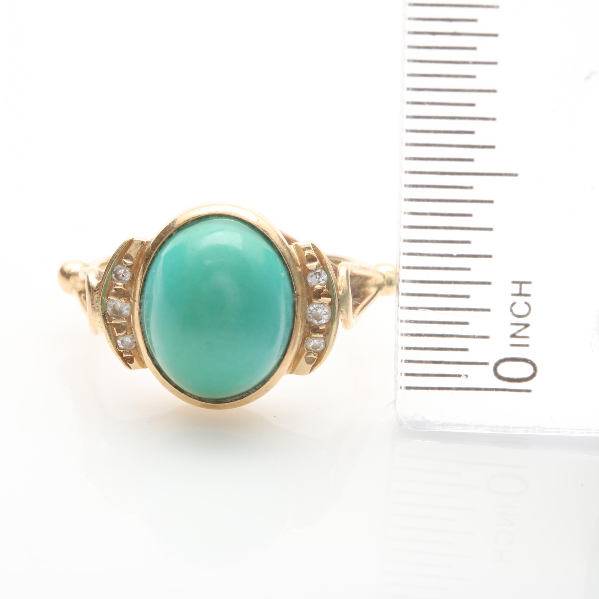 14K Yellow Gold Turquoise and Diamond Ring