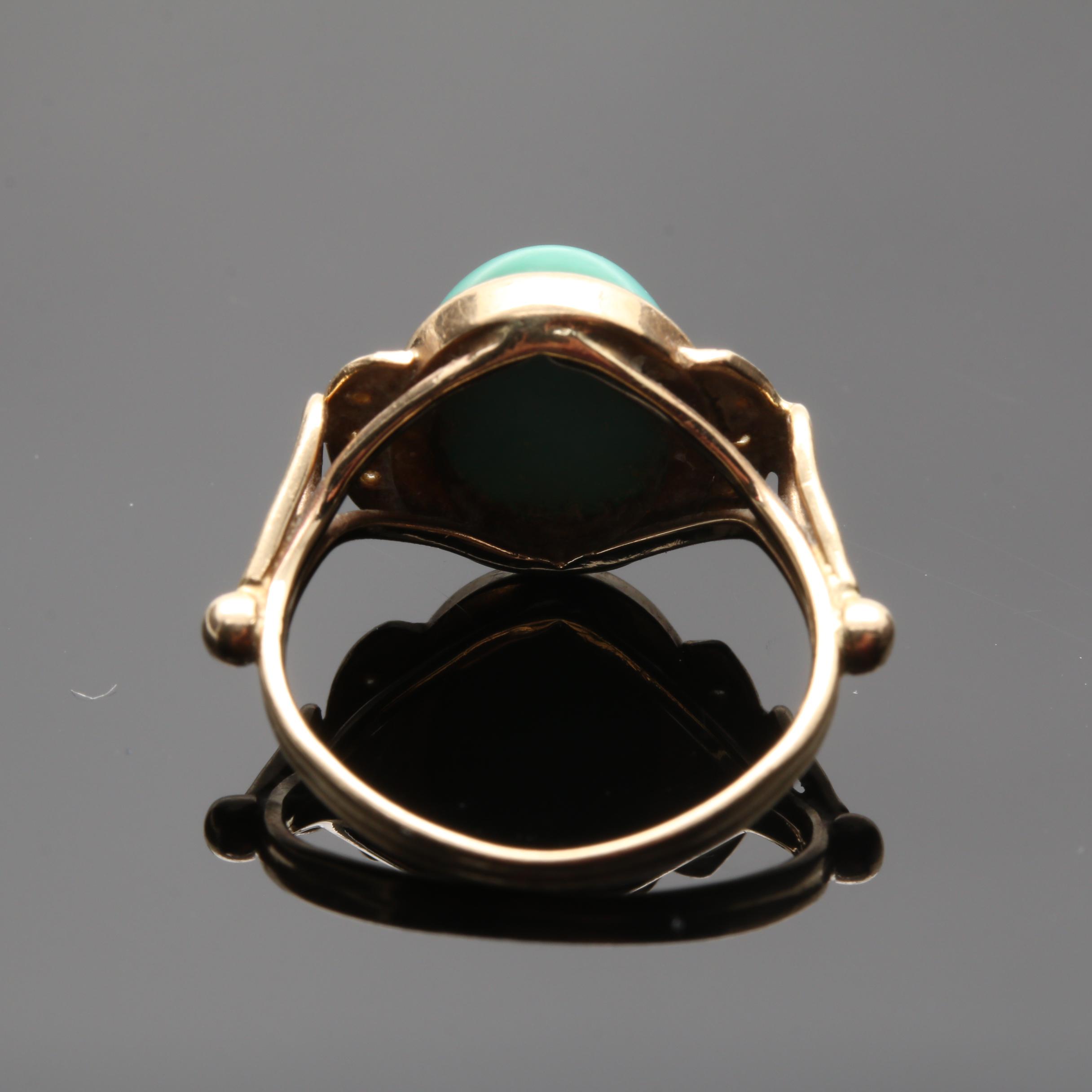 14K Yellow Gold Turquoise and Diamond Ring