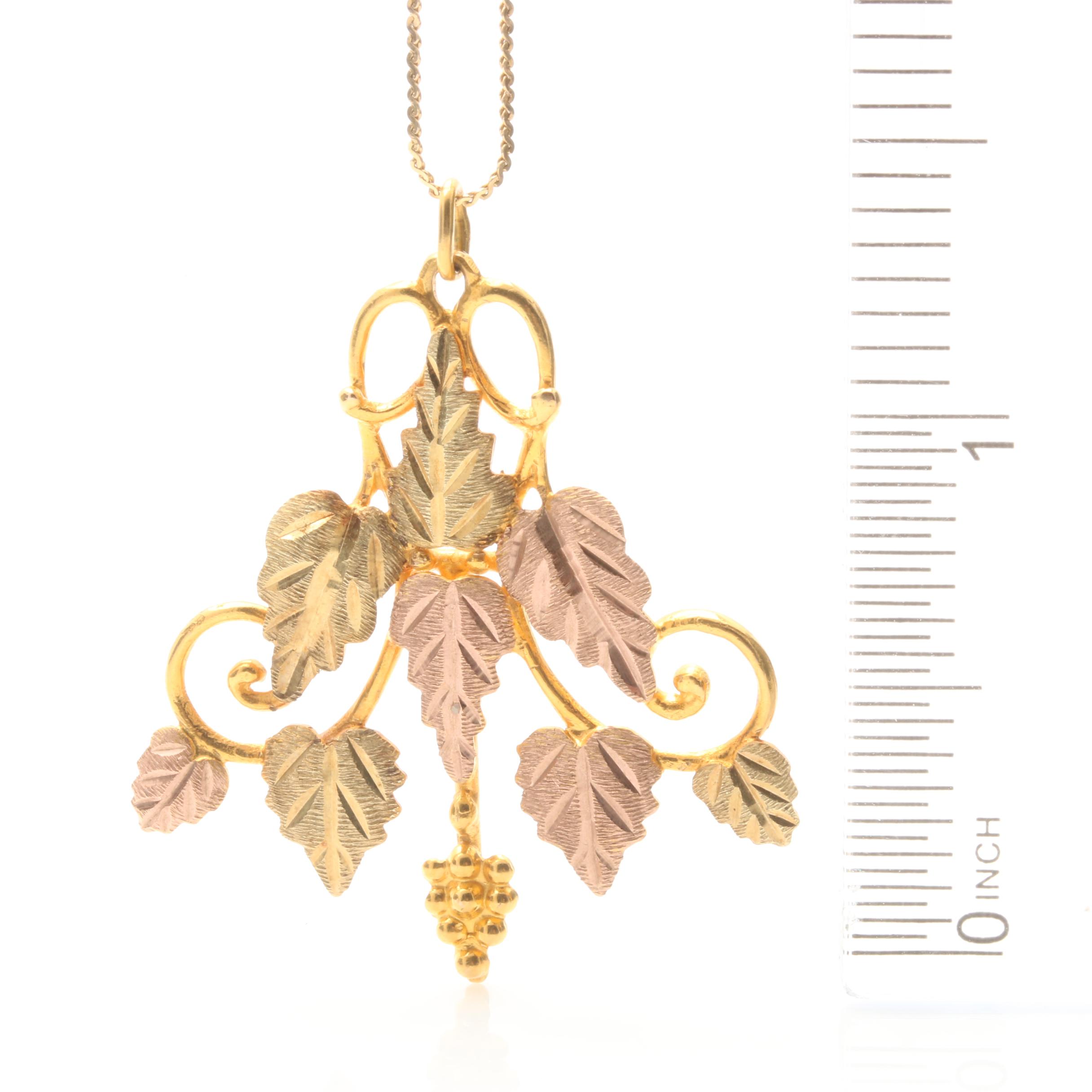 Black Hills by Landstrom 10K and 14K Tri-Gold Foliate Pendant Necklace