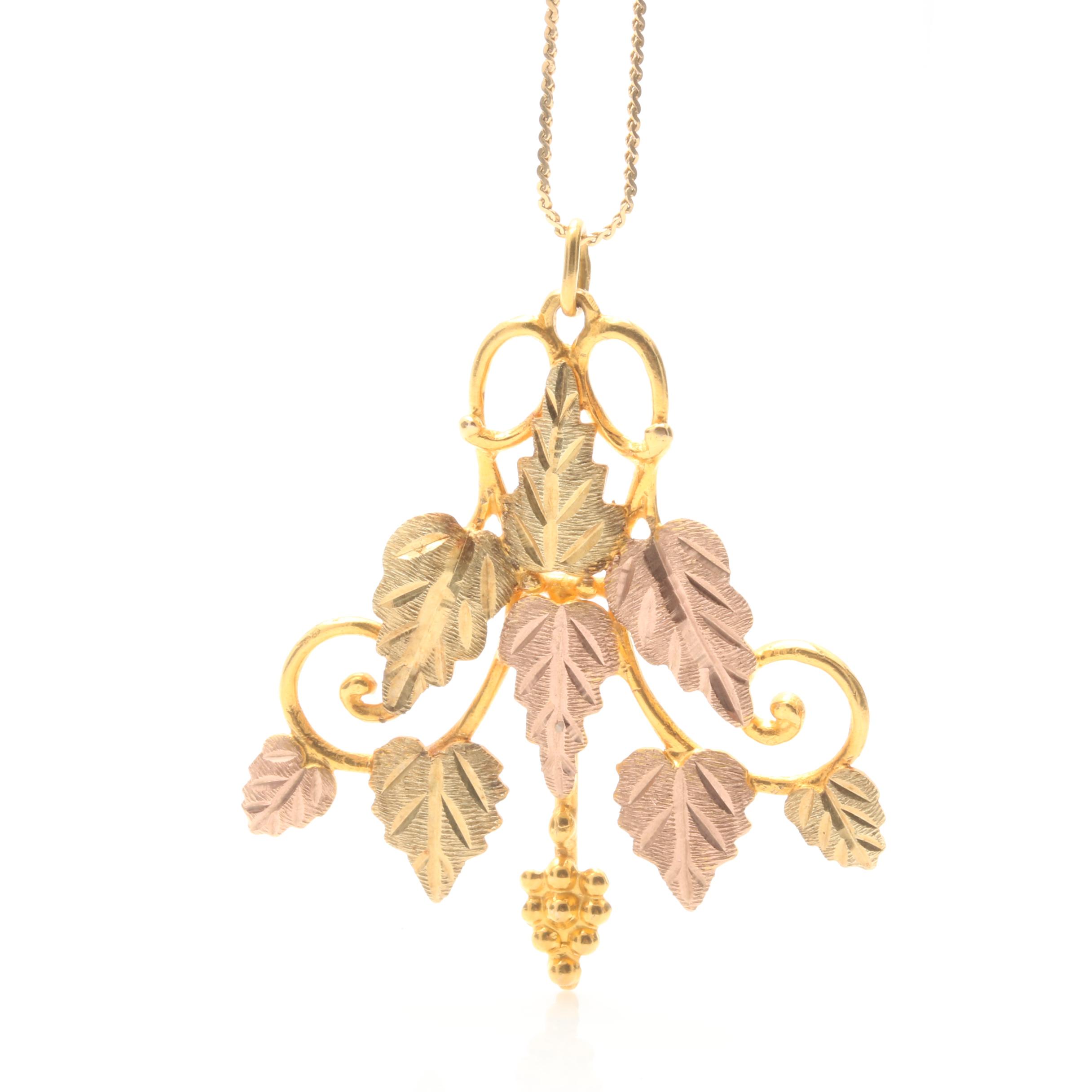 Black Hills by Landstrom 10K and 14K Tri-Gold Foliate Pendant Necklace