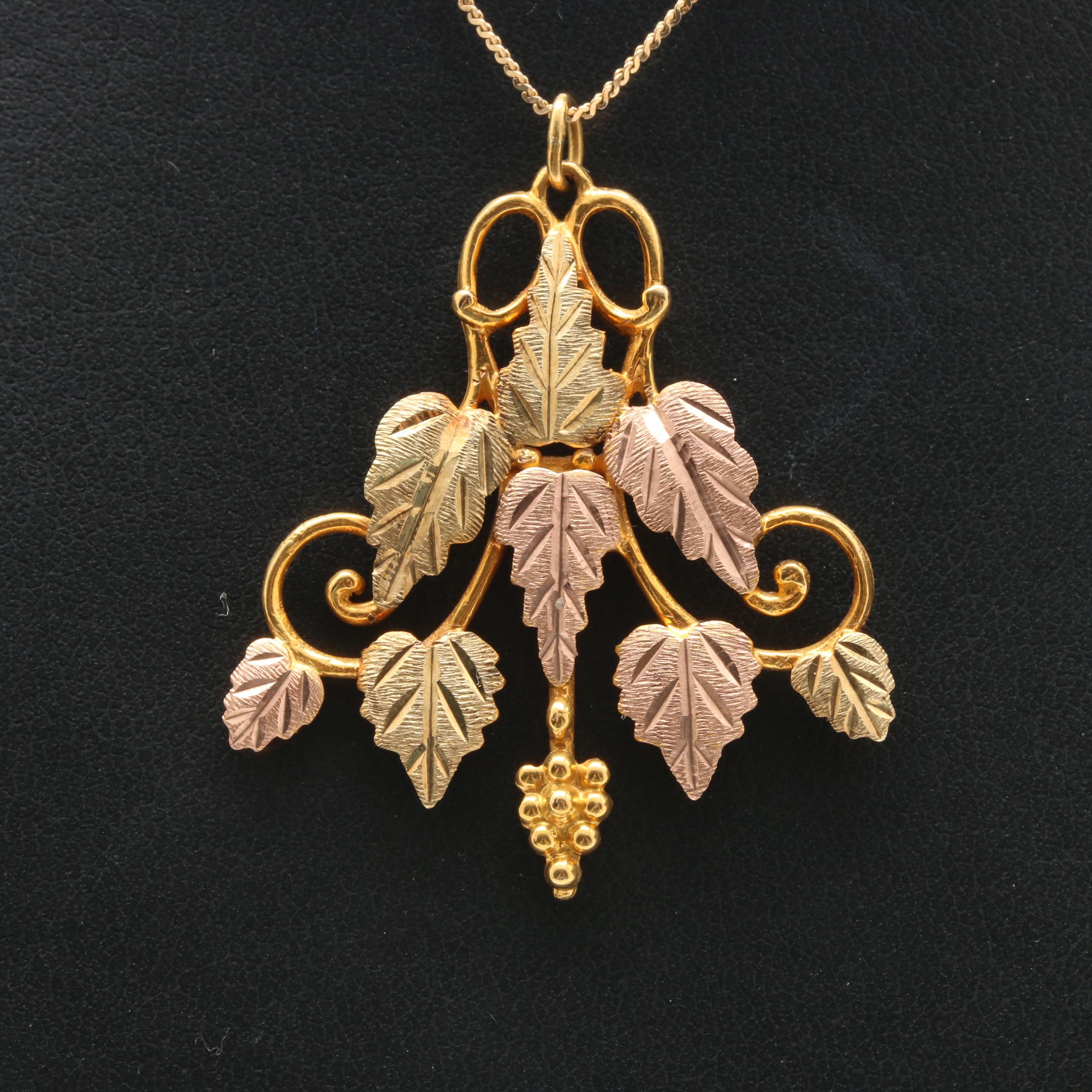 Black Hills by Landstrom 10K and 14K Tri-Gold Foliate Pendant Necklace