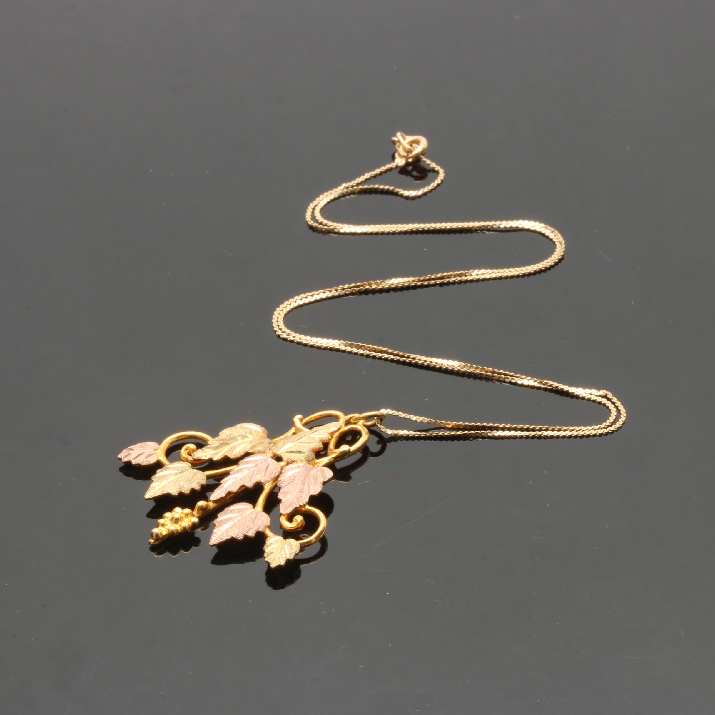 Black Hills by Landstrom 10K and 14K Tri-Gold Foliate Pendant Necklace