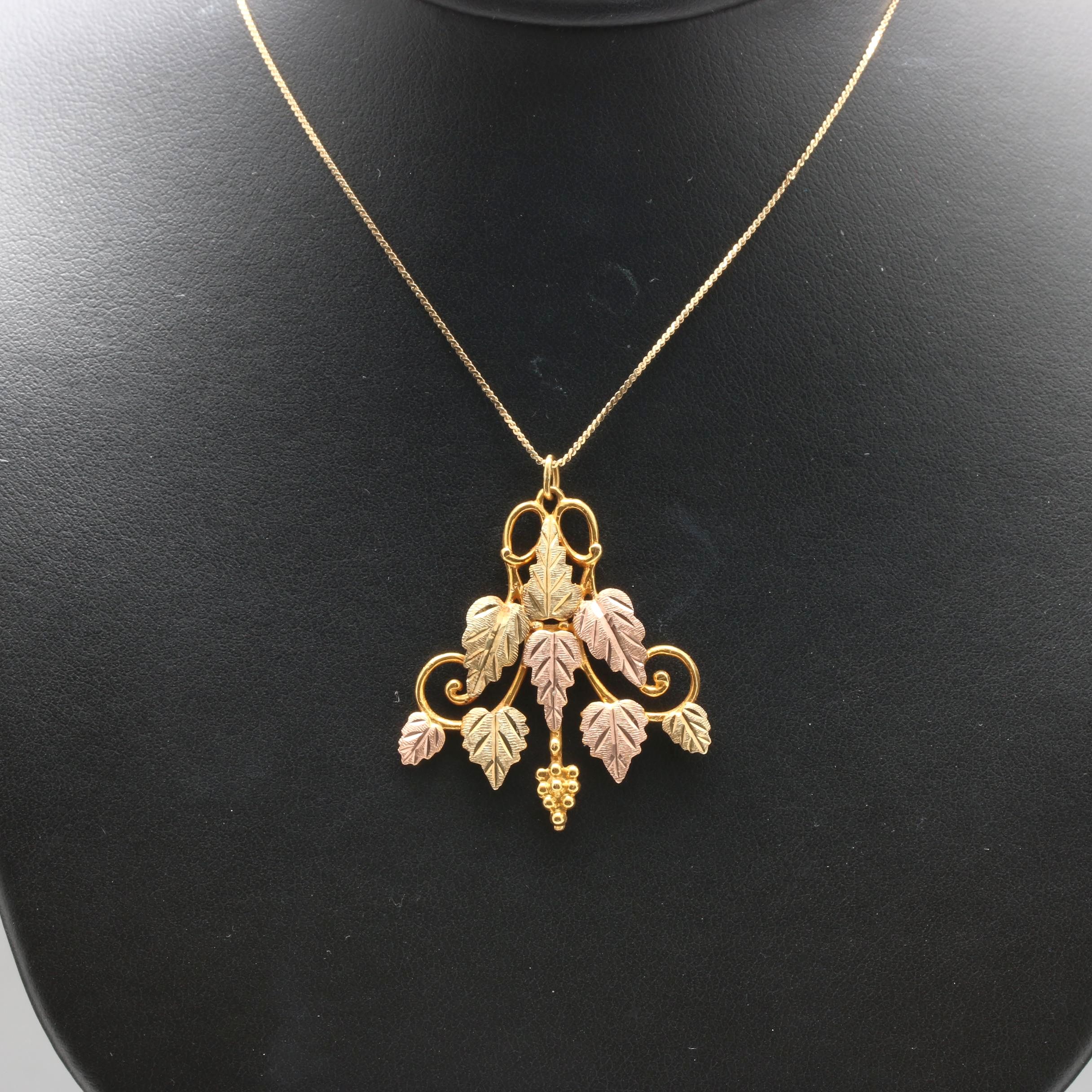 Black Hills by Landstrom 10K and 14K Tri-Gold Foliate Pendant Necklace