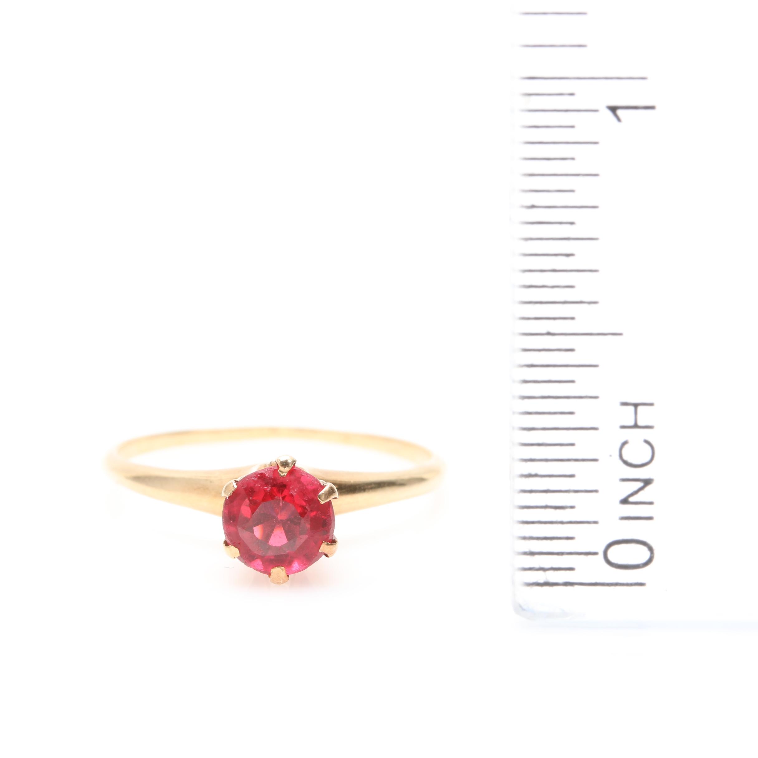 14K Yellow Gold Garnet Glass Doublet Solitaire Ring